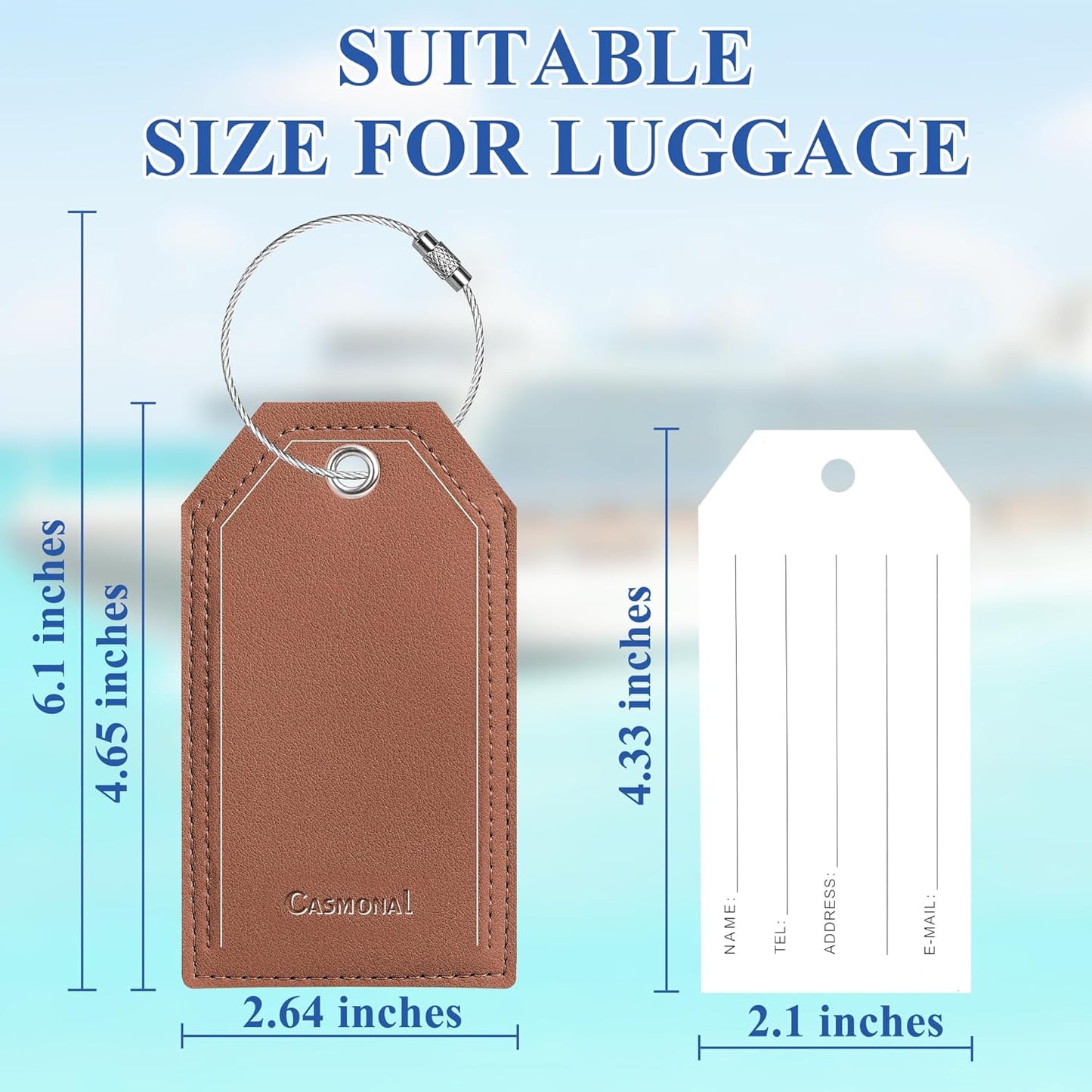 Luggage Tag & Initial Baggage Tags for Suitcases Leather Bag Tags for Backpacks Handbag School Instrument with Name ID Label Travel Essentials, Unique Fun Brown Personalized Luggage Tags 2 Pack