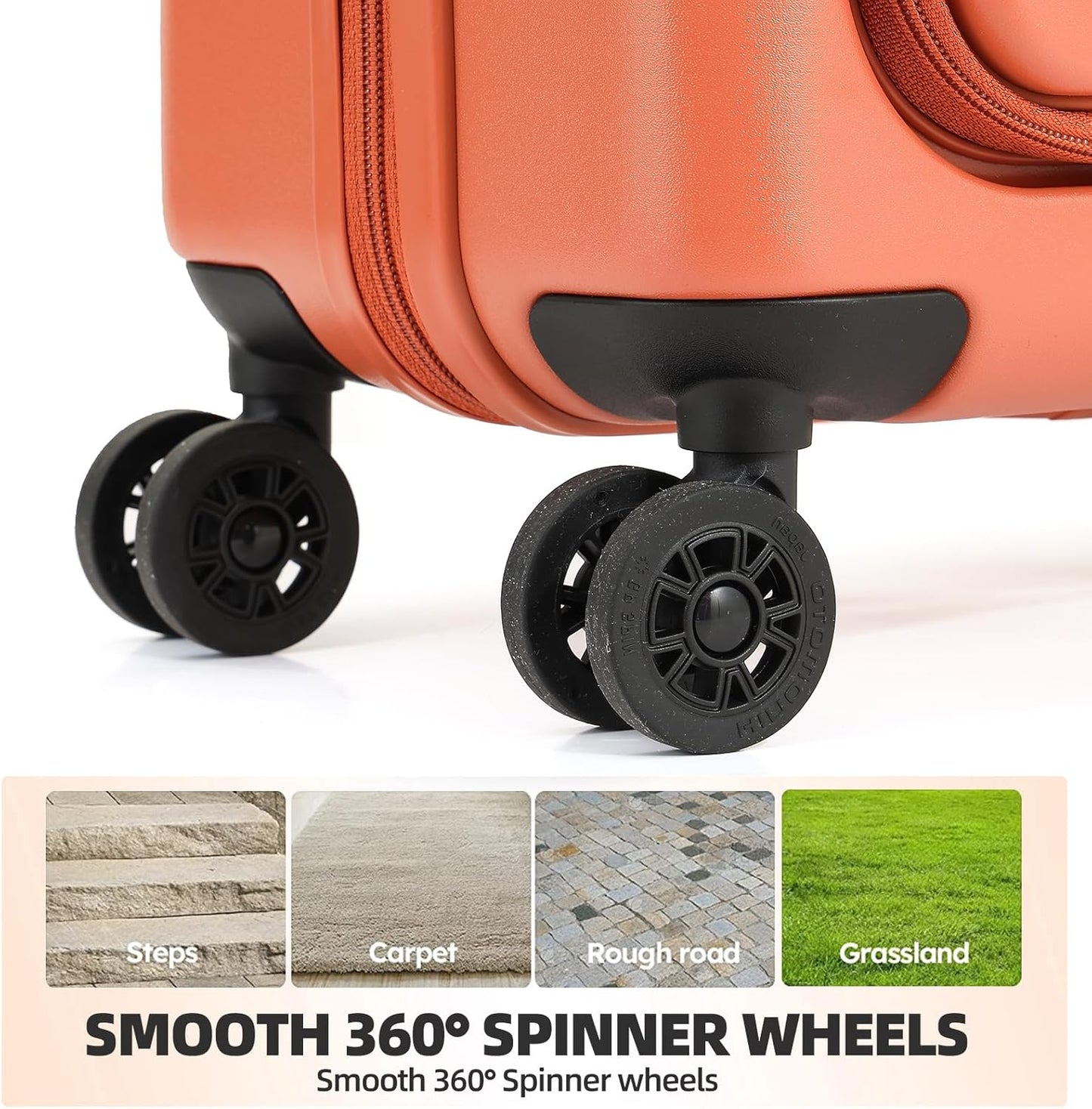 Carry On Luggage, 20 Inch Top Opening Aluminum Frame Lightweight Airline Approved ABS+PC Hard Shell Suitcases with Silent Wheels, TSA Lock, Front Pocket & Wet-dry Separated Six-piece Set (AD Orange)