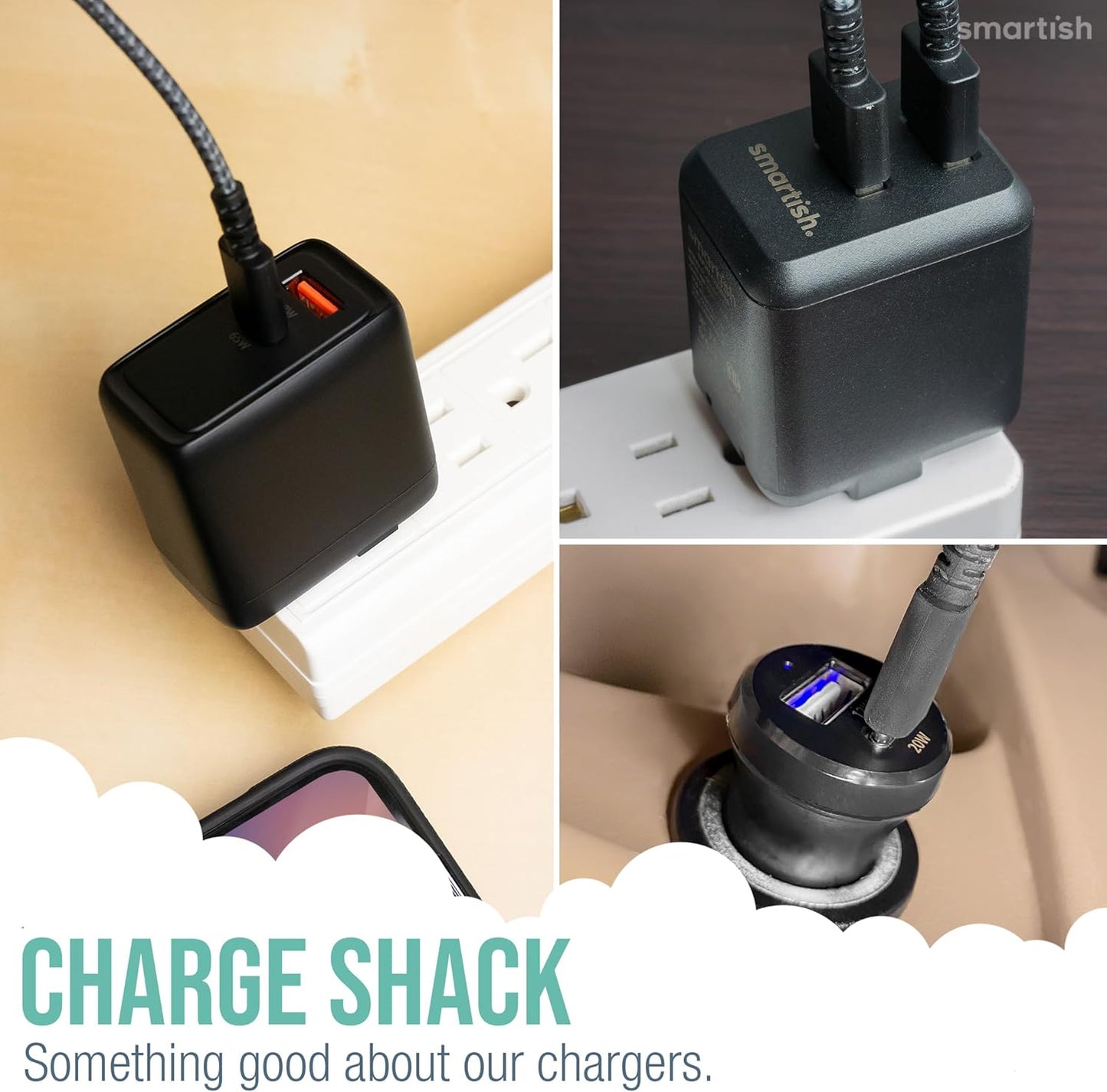 Smartish 2 Port USB Car Charger - Volt 45 Maximum Speed 4.8 Amp Quick Charger Compatible with iPhone Android and All USB Devices (Silk) - Black