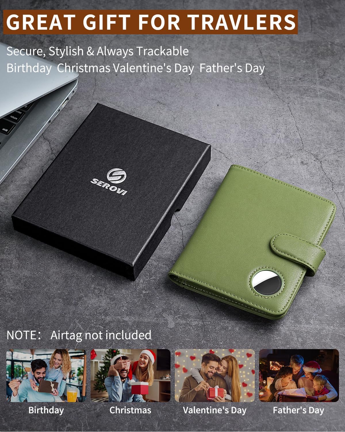Passport Holder for Travel with AirTag Holder- Leather RFID Blocking Travel accessories with 5 Cards Slot&1ID Window,Magnetic Closure,Gift Box(Air Tag Not Included)