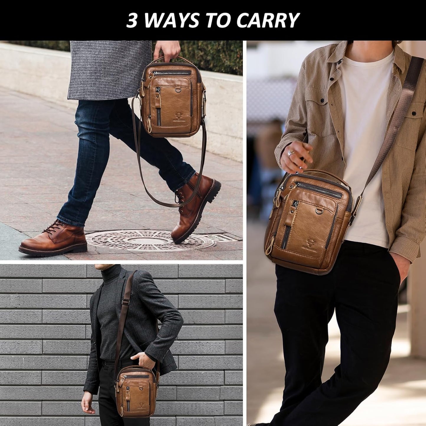 Messenger Bag for Men, Man Bag Genuine Leather Crossbody Shoulder Bag Handbag Satchel Bags for Work Travel