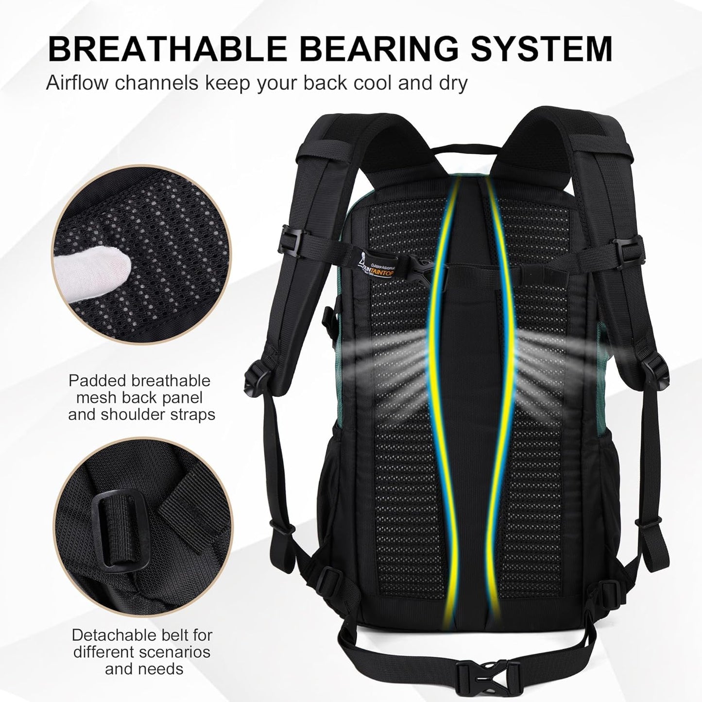 MOUNTAINTOP Hiking Backpack,25L Camping Backpack, Men Women Hiking Daypack Lightweight Travel Backpack for Climbing(Deep Green)