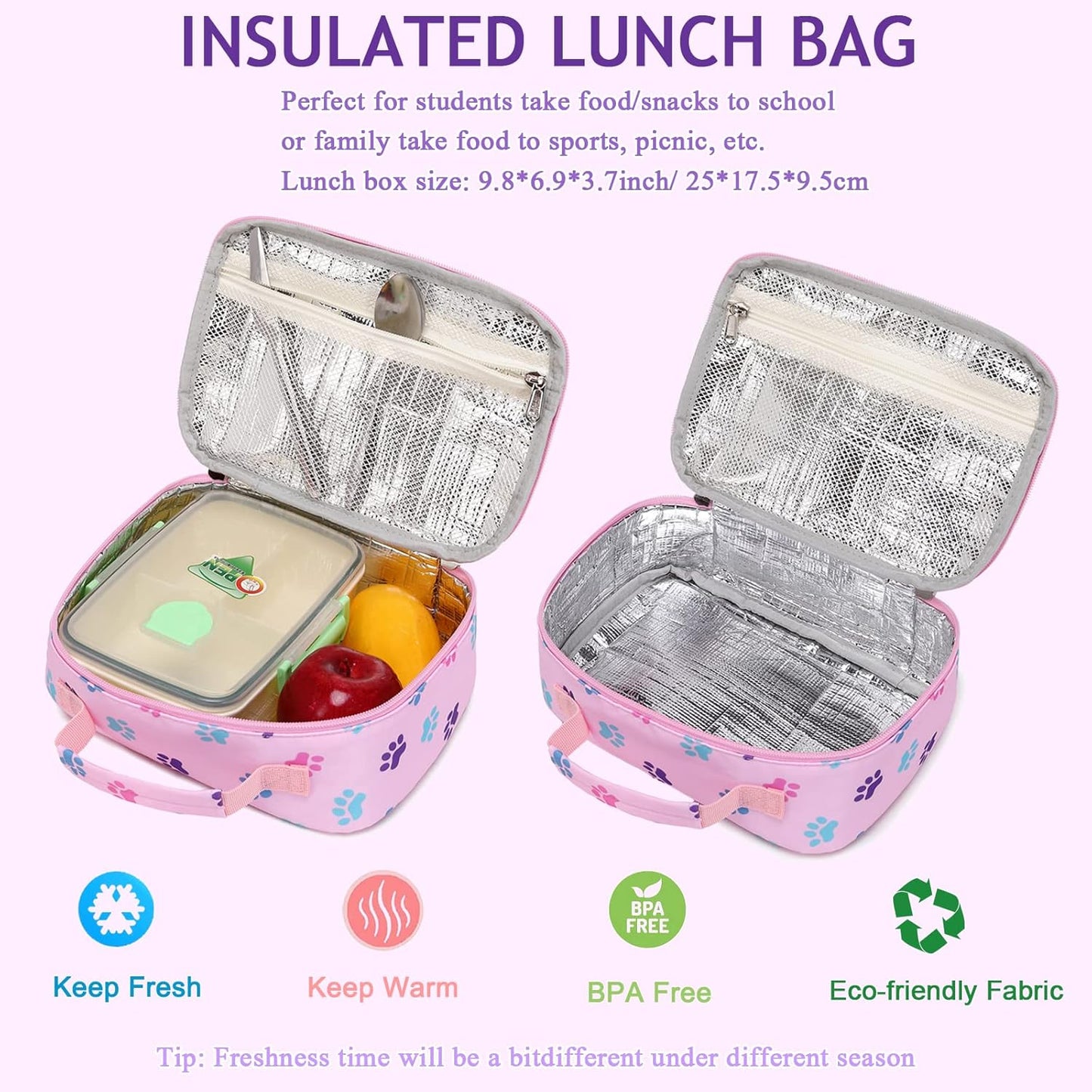 Octsky Backpack for Girls Kids School Backpacks with Lunch Box Preschool Kindergarten BookBag Set With Chest Strap Cat Pink