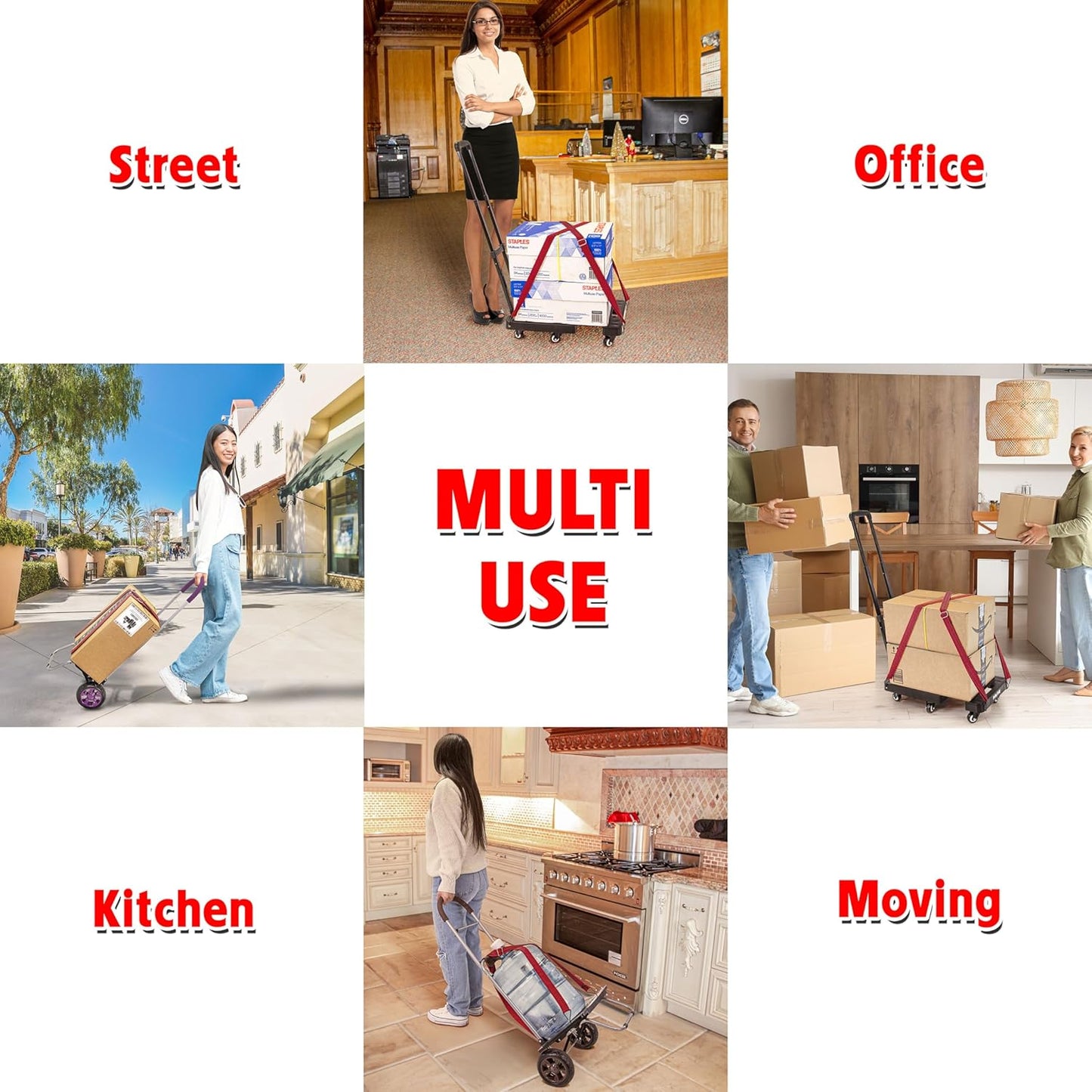 dbest Products Trolley Dolly High-Tension Power Adjustable 63' Flat Bungee Cord with Hooks and Buckle Heavy Duty Elastic Strap Max Stretch Tie Downs Moving Outdoor