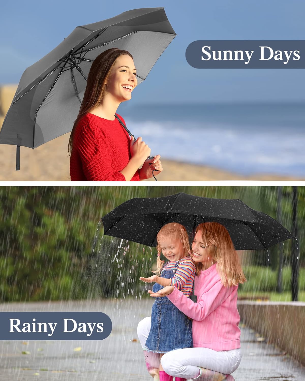 Reginary 6 Pack Umbrella Bulk Windproof Travel for Rain Automatic Open and Close Umbrella