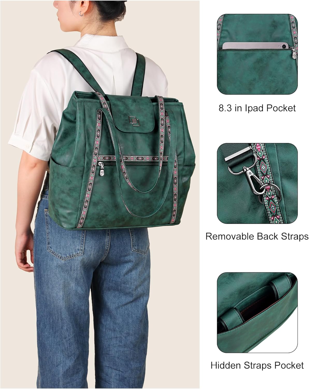 FADEON Large Laptop Tote Bag for Women Designer Leather Laptop Bag Fashion Travel Backpack Purse Shoulder Handbag