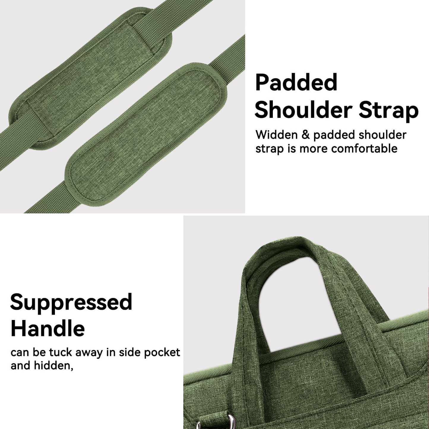 Voova Laptop Bag 17 17.3 Inch Water-resistant Laptop Sleeve Case with Shoulder Straps & Handle, Computer Case Cover Slim Briefcase Compatible with 17-18” Hp Dell Asus Acer, Army Green