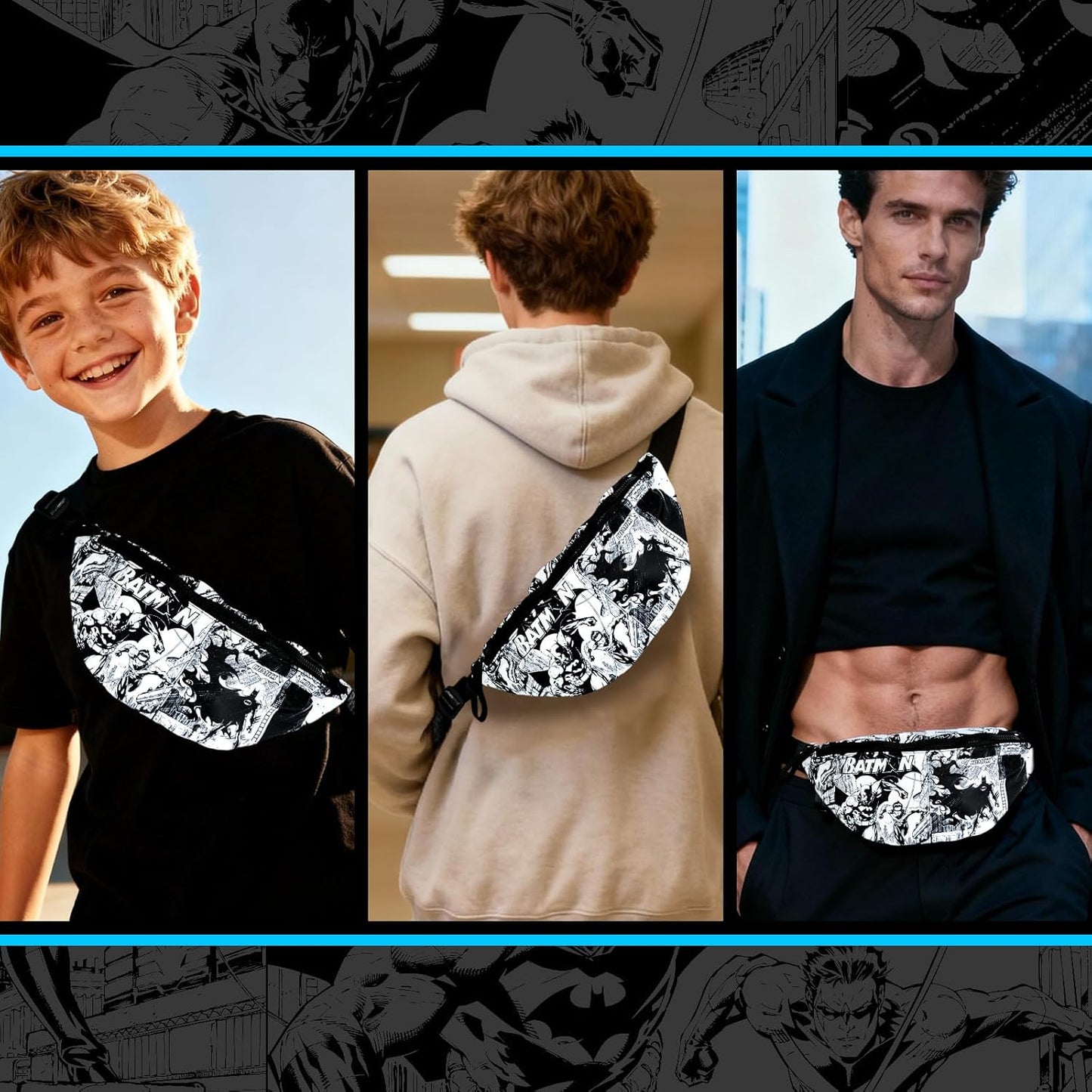 BATMAN Fanny Pack for Boys, Lightweight Superhero Waist Pack with Adjustable Strap for Travel Running Hiking Workout Cycling Christmas Birthday Gift
