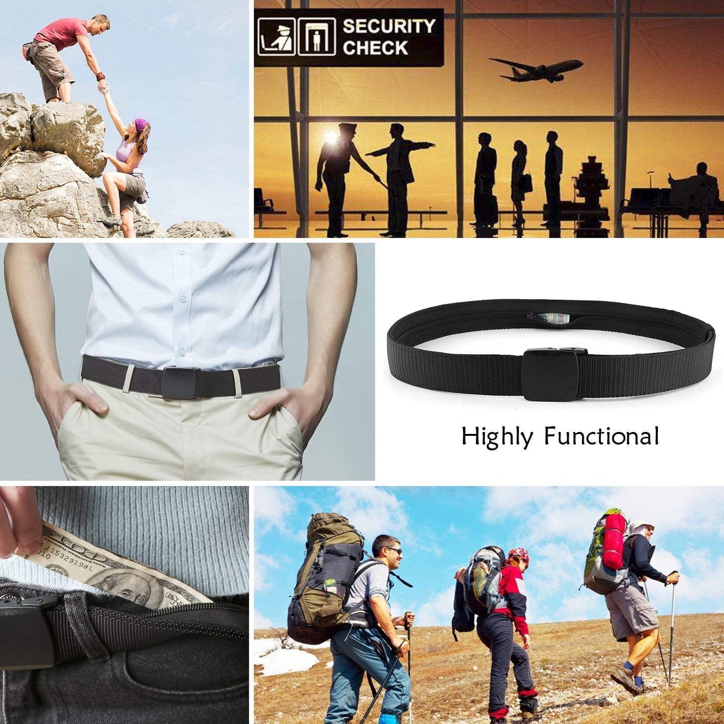 Money Belts for Travel for Men, Nylon Military Tactical Mens with Zinc Alloy Buckle, Security Money