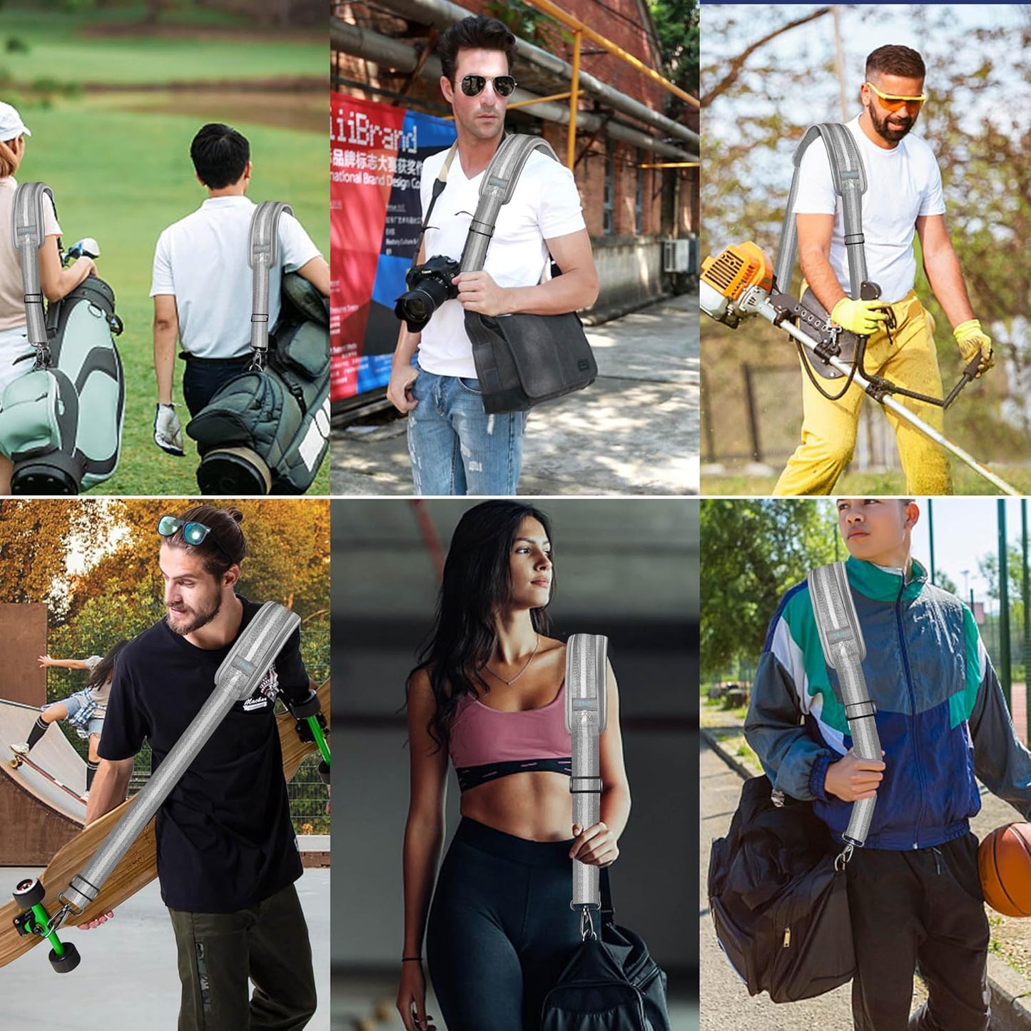 ZINZ Shoulder Strap - 59 Inch Universal Heavy-duty Adjustable Strap with Ultra-thick Fixed Breathable Pad for Laptop, Gym, Camera Bag and More - Gray Silver Jacquard