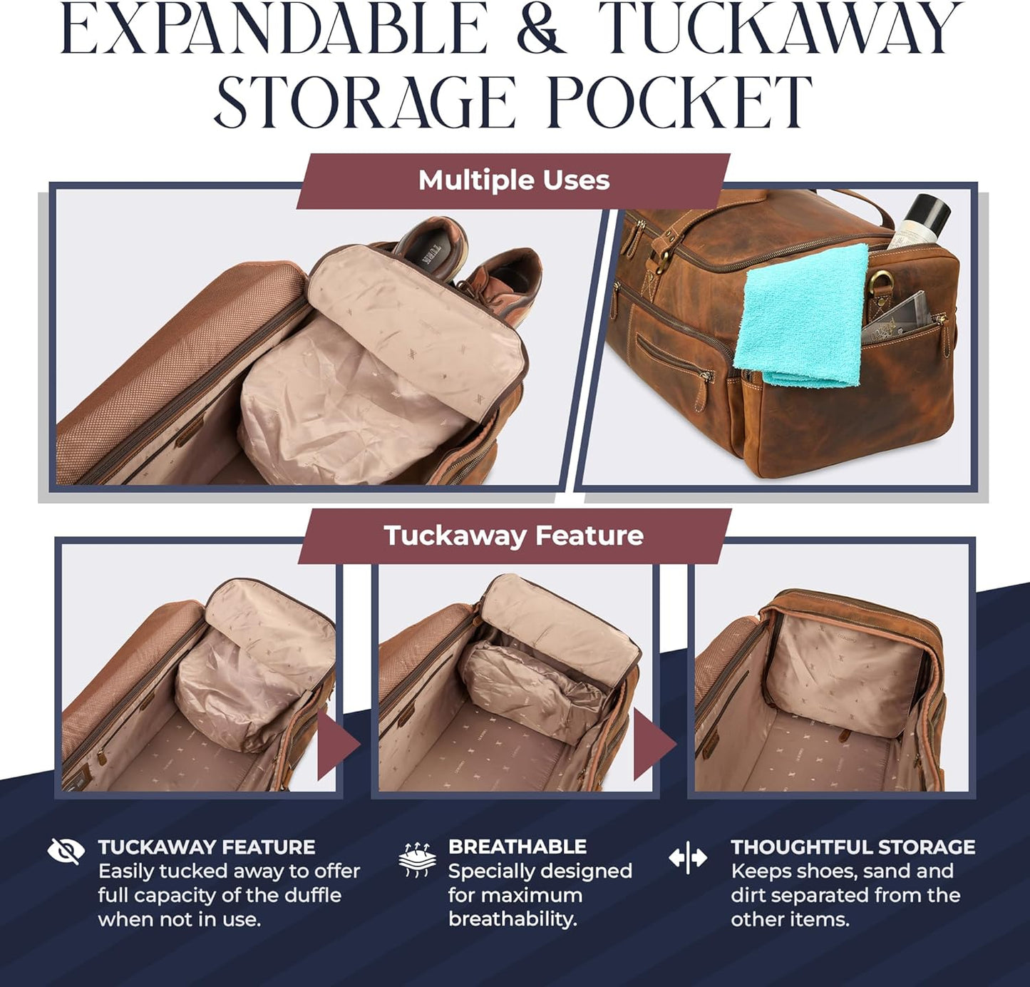 Luxorro Full Grain Leather Duffle Bag for Men | Large Weekender & Road Trip Bag | 30 Inch, 70L Capacity | Mens Overnight Travel & Gym Duffel | Dark Brown