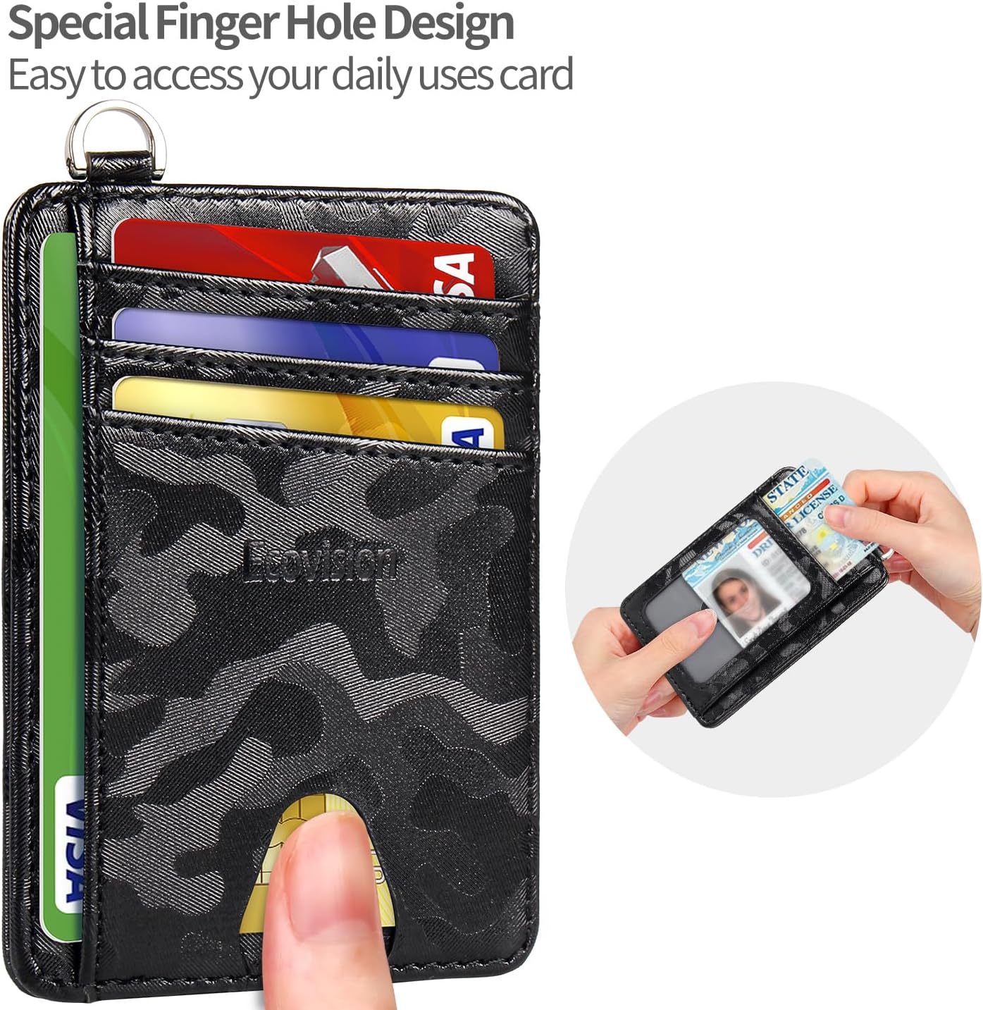 EcoVision Slim Minimalist Front Pocket Wallet, RFID Blocking Credit Card Holder Wallet with Detachable D-Shackle for Men Women