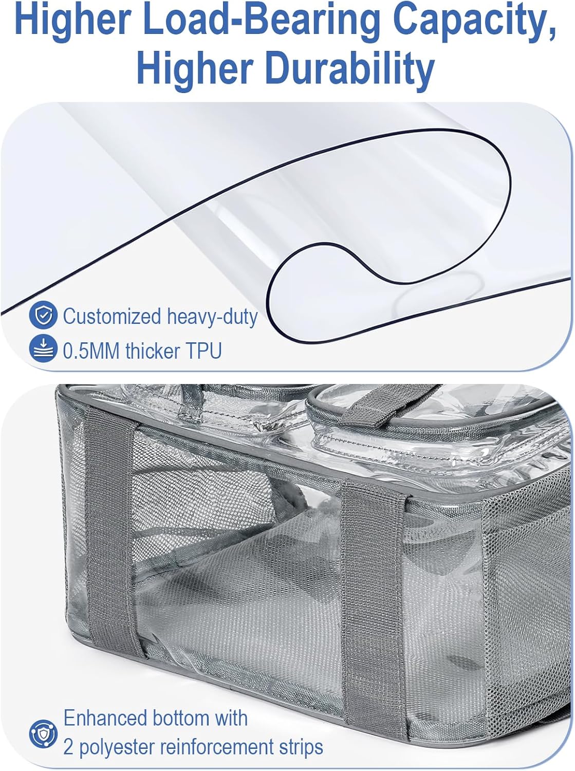 Heavy Duty Clear Backpack For School, 17 Inch Large Clear Bookbag For Kids Boys Girls Women Men, 360° 3M Reflective Strips See Through Backpack, Multi-Pockets Tranparent Bag, College Work, Grey