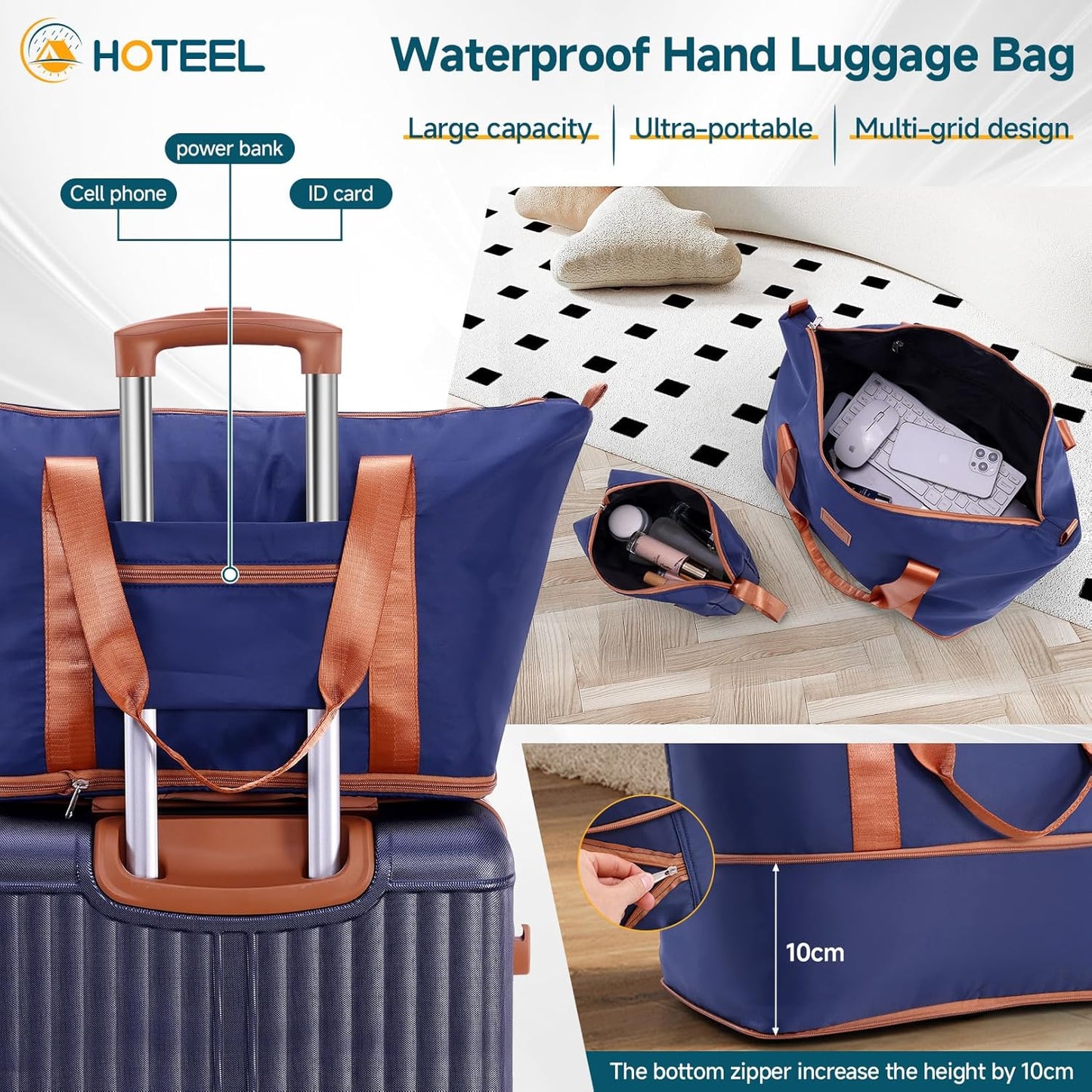 Hoteel Luggage Set 3-Piece, 4-Year Limited Warranty,Suitcases with Wheels,ABS PC Hardshell Suitcase, TSA Lock, Including Waterproof Luggage Bag, Travel Maletas for Men & Women,Blue