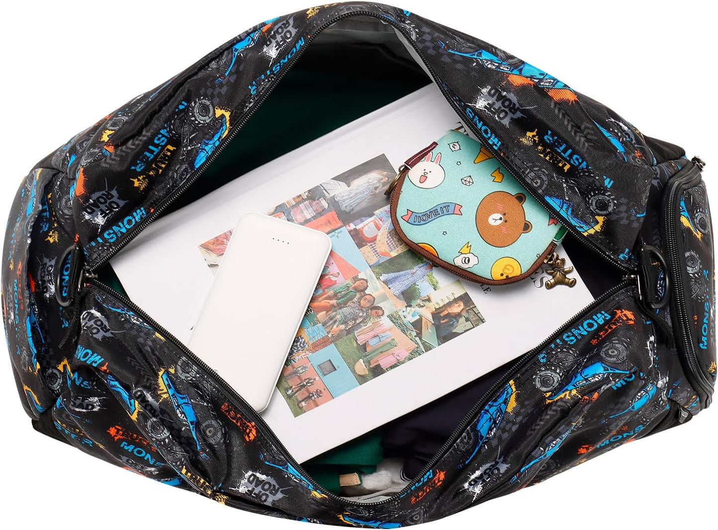 Choco Mocha Kids Monster Truck Duffle Bag - Boys Overnight Bag for Toddler Travel & Sleepover