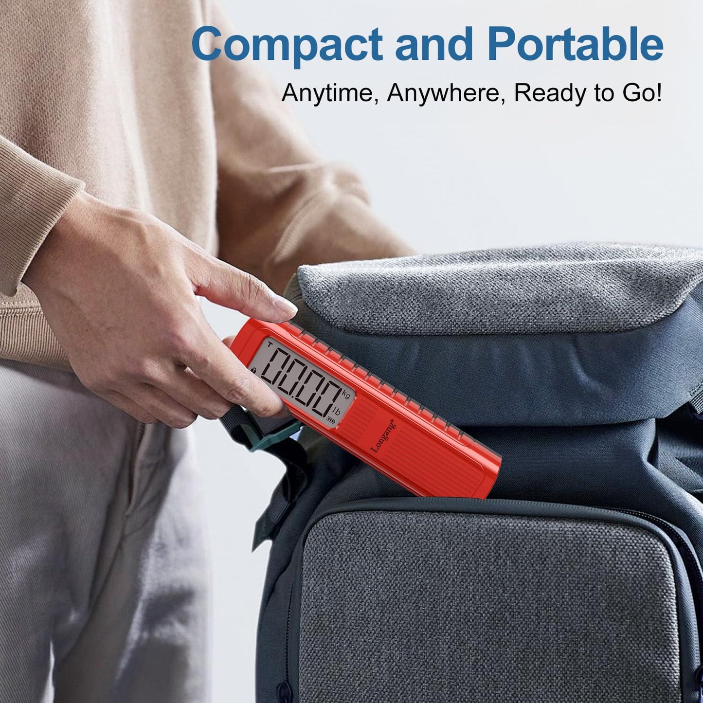Battery-Free Digital Luggage Scale, 110lbs/50kg Portable Handheld Hanging Scale for Luggages, Suitcases, Backpacks & Bags, Easy Weighing for Travel, No Need Batteries (Red)
