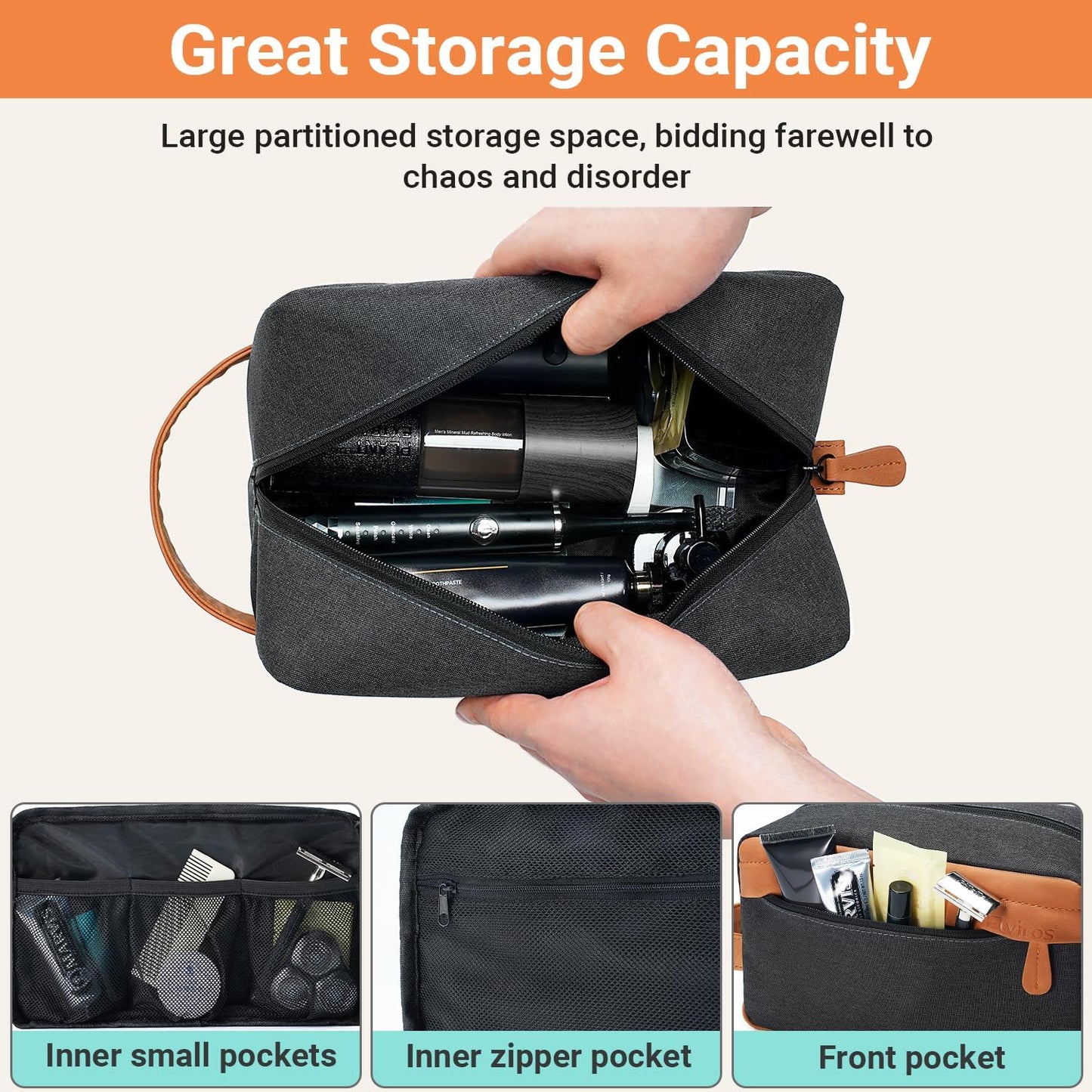 Elviros Hanging Travel Toiletry Bag Gift for Men,Mens Toiletries Bag Gifts Set Shaving Dopp Kit Water-resistant Bathroom Toiletries Organizer PU Leather Cosmetic Bags 2 Pack