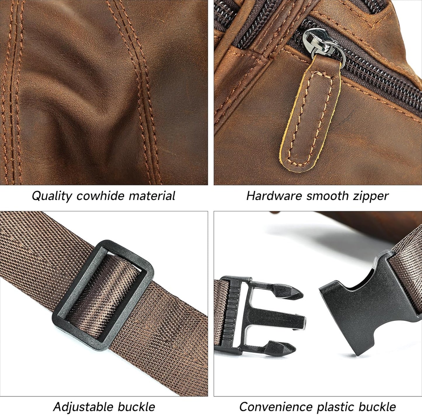 Crazy Horse Leather Mens Fanny Pack for Women Belt Bag Purse Running Waist Pack for Phone Bum Hip Bags Shoulder Crossbody Bags