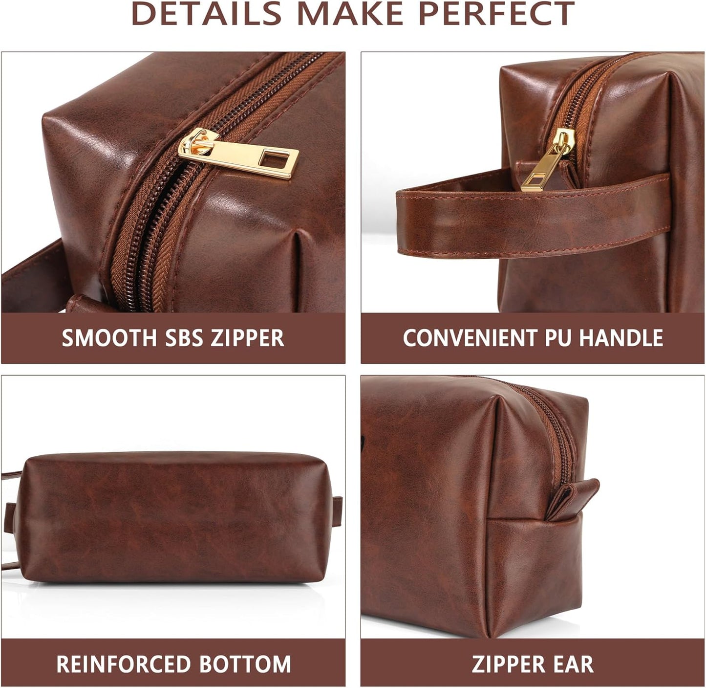 Mens Toiletry Travel Bag Initial M, Personalized Leather Toiletry Bag for Men, Anniversary Christmas Valentines Fathers Day Birthday Gifts for Husband Dad Grandpa Brother