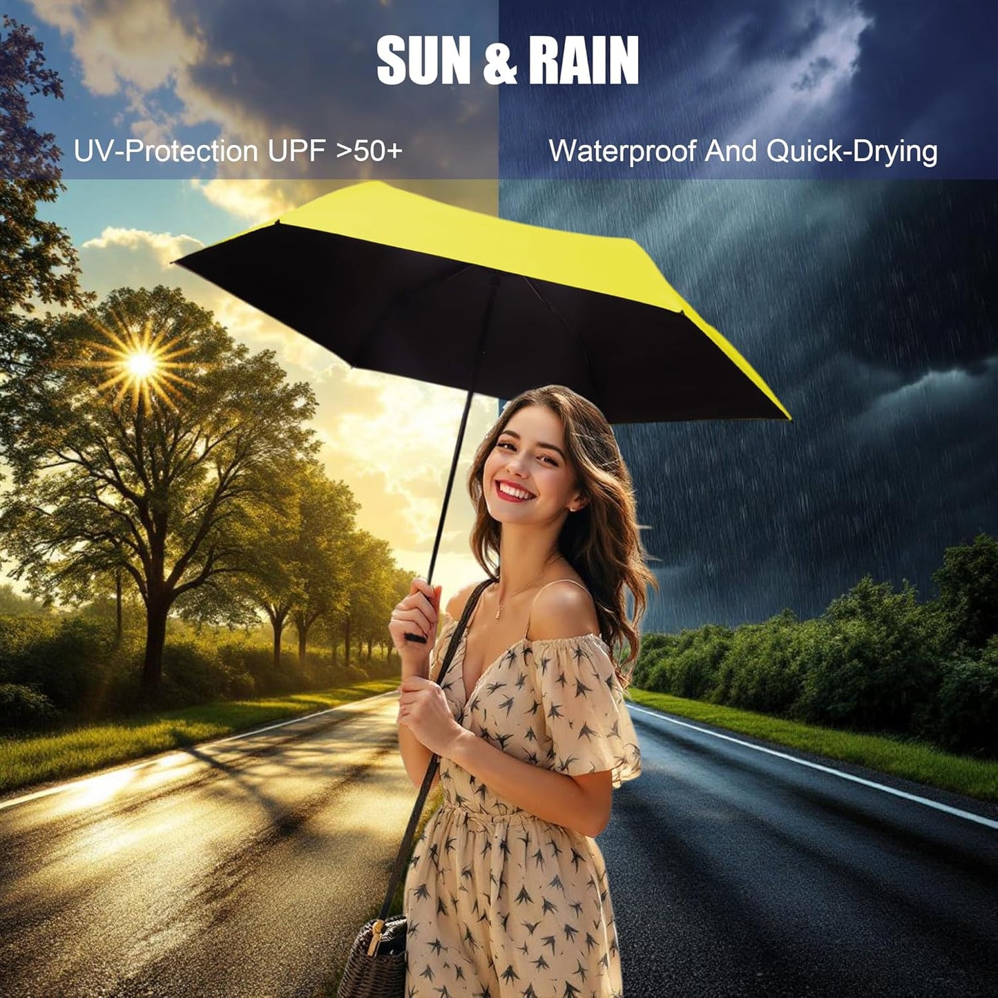 SoulRain 42" Travel Sun & rain Umbrella, Lightweight Windproof Umbrella, Portable Lightweight Compact Parasol with 99% UV Protection for women and men