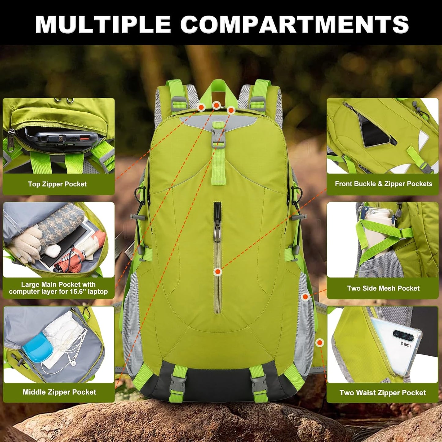 Long Keeper 40L Hiking Backpack with Rain Cover Waterproof Lightweight Camping Backpack for Men Women Outdoor Travel Daypack