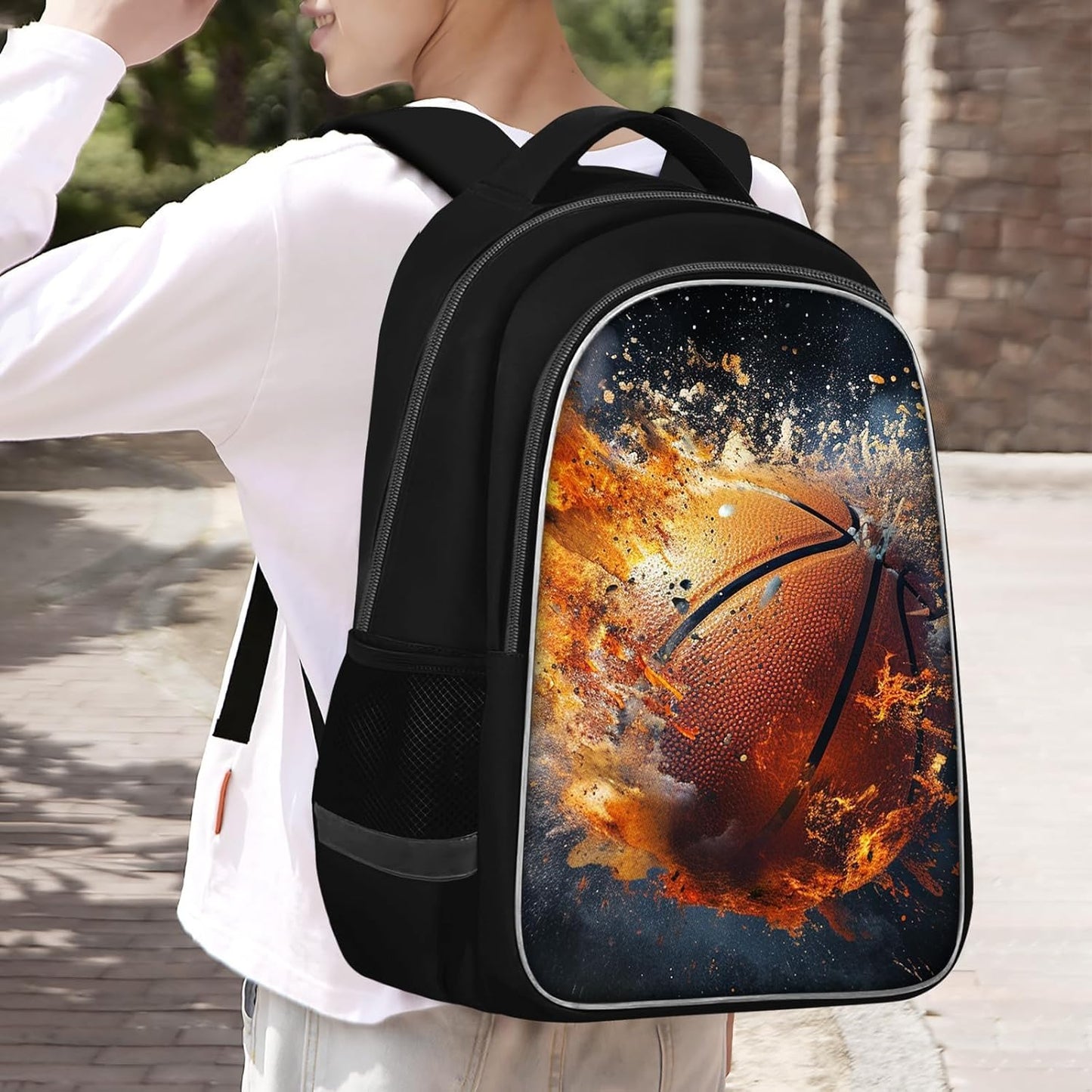 School Backpack for Boys - Basketball Boys Backpack for Kids Children Elementary Middle School - 17 Inch Sport Bookbag Travel Back Pack for Ages 6-14