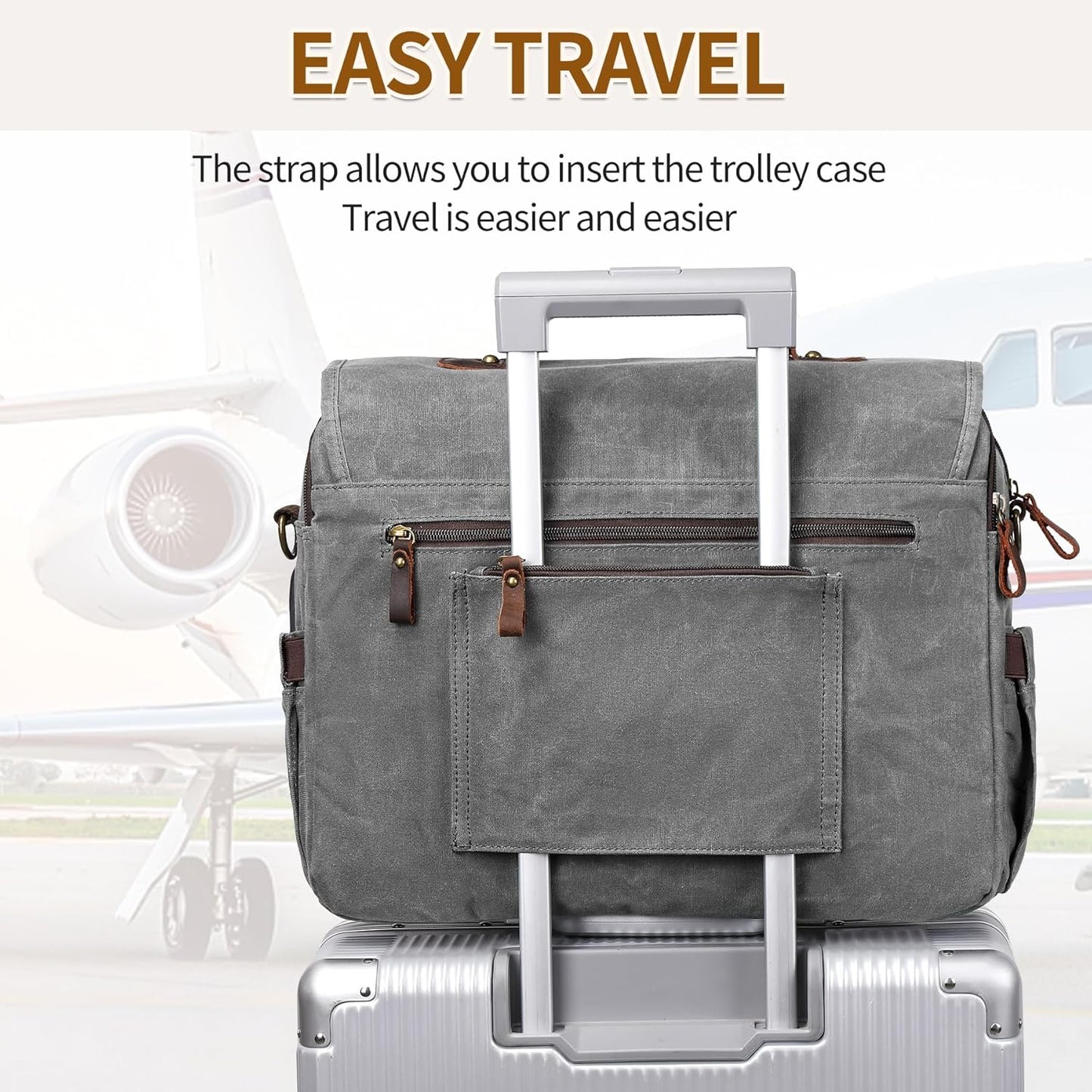 Messenger Bag for Men 15.6 Inch Vintage Canvas Genuine Leather Briefcase for Men Laptop Bag Satchel