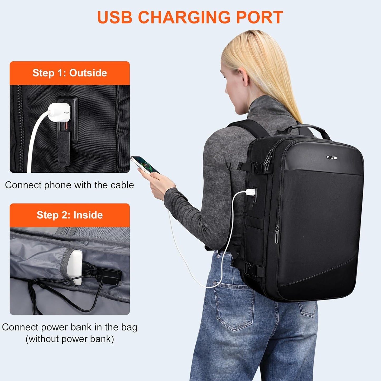 PIJUSHI Travel Backpack for Women Men Carry on Suitcase Backpack Flight Approved Personal Item Bag Fits 16 Inch Laptop(PE035 Black)