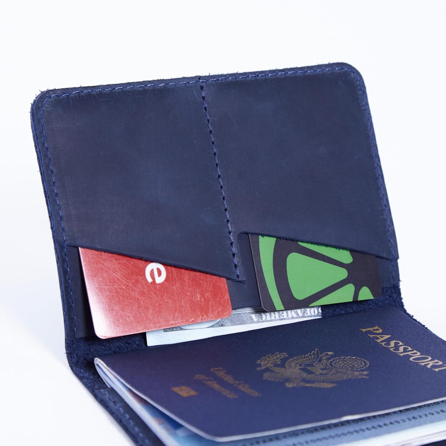 INCARNE US Passport Cover Clear - Travel Passport Wallet - Leather Passport Holder for Men Women Family with Card Slots & Note Compartmen - Sleeve Protector - Genuine Leather - Vintage Blue