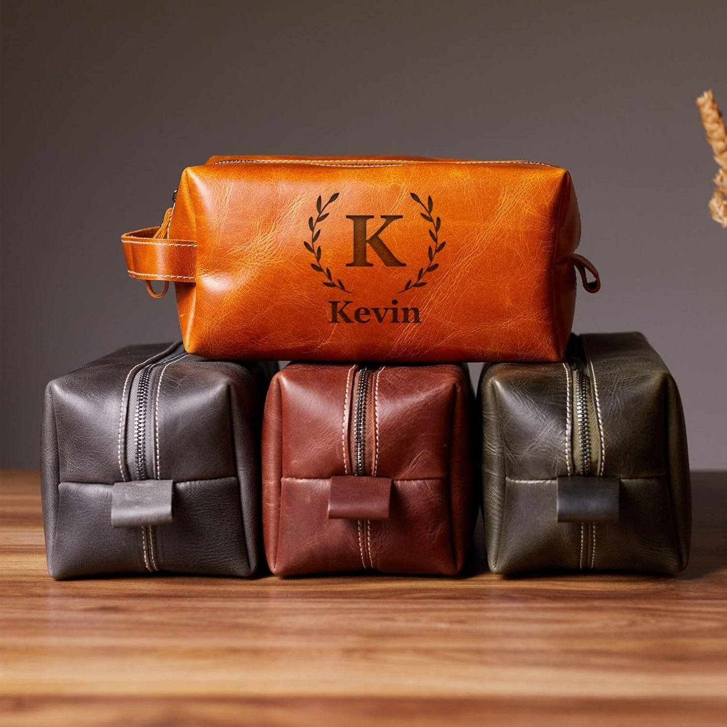 Handcrafted Personalized Genuine Leather Toiletry Bag for Men, Custom Dopp Kit Gift with Monogram, Ideal Gift for Groomsmen, Travel Pouch with Zipper Closure, Gift for Fathers Day Wedding or Travel