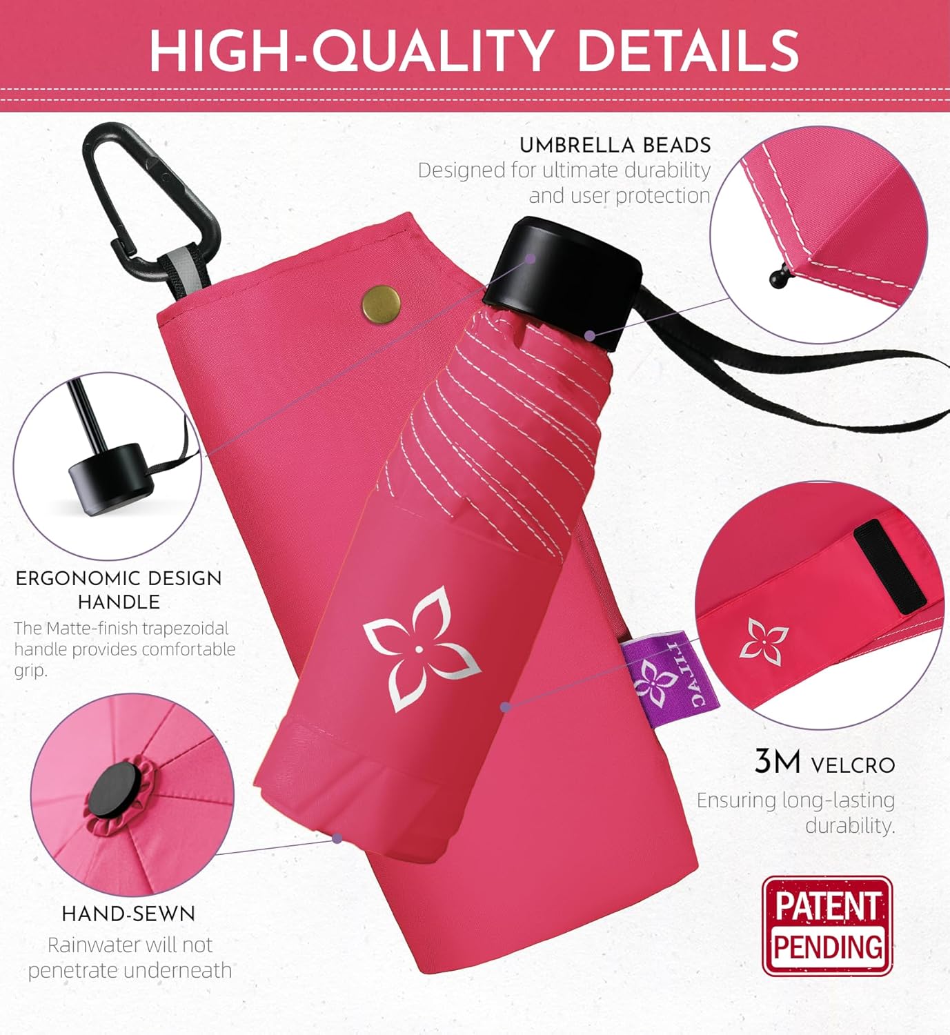 Windproof Travel Mini Umbrella - Manual Open Close with No Rebound for Seniors & Kids, Small Compact and Portable for Rain, Reflective Design for Night Safety Men & Women