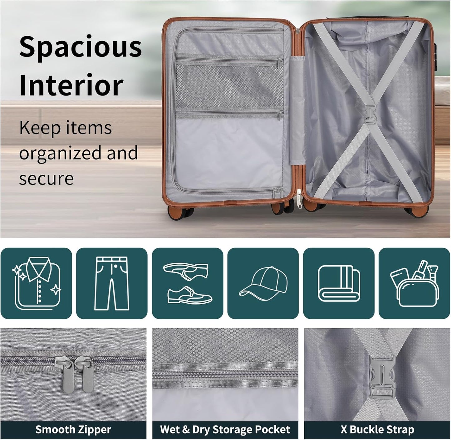 22x14x9 Airline Approved Vintage Style Carry On Luggage with Backpack Sets, ABS+PC Hardshell Small 20 inch Retro Suitcase with Protective Cover & Tag (Teal Blue, 20in/BP/TB)