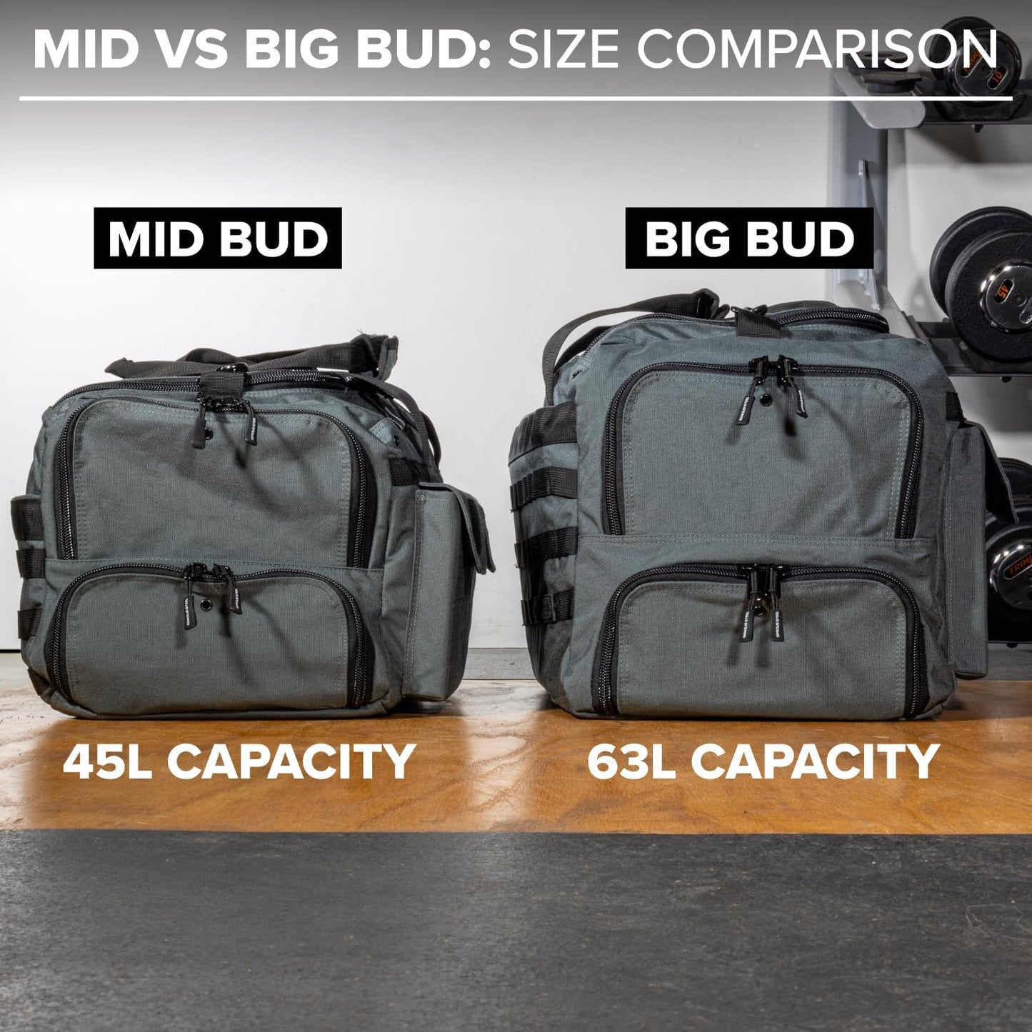 Serious Steel Fitness Gym Bag, 1000D Nylon Duffel Bag, Heavy Duty (Grey - Mid Bud 2.0)