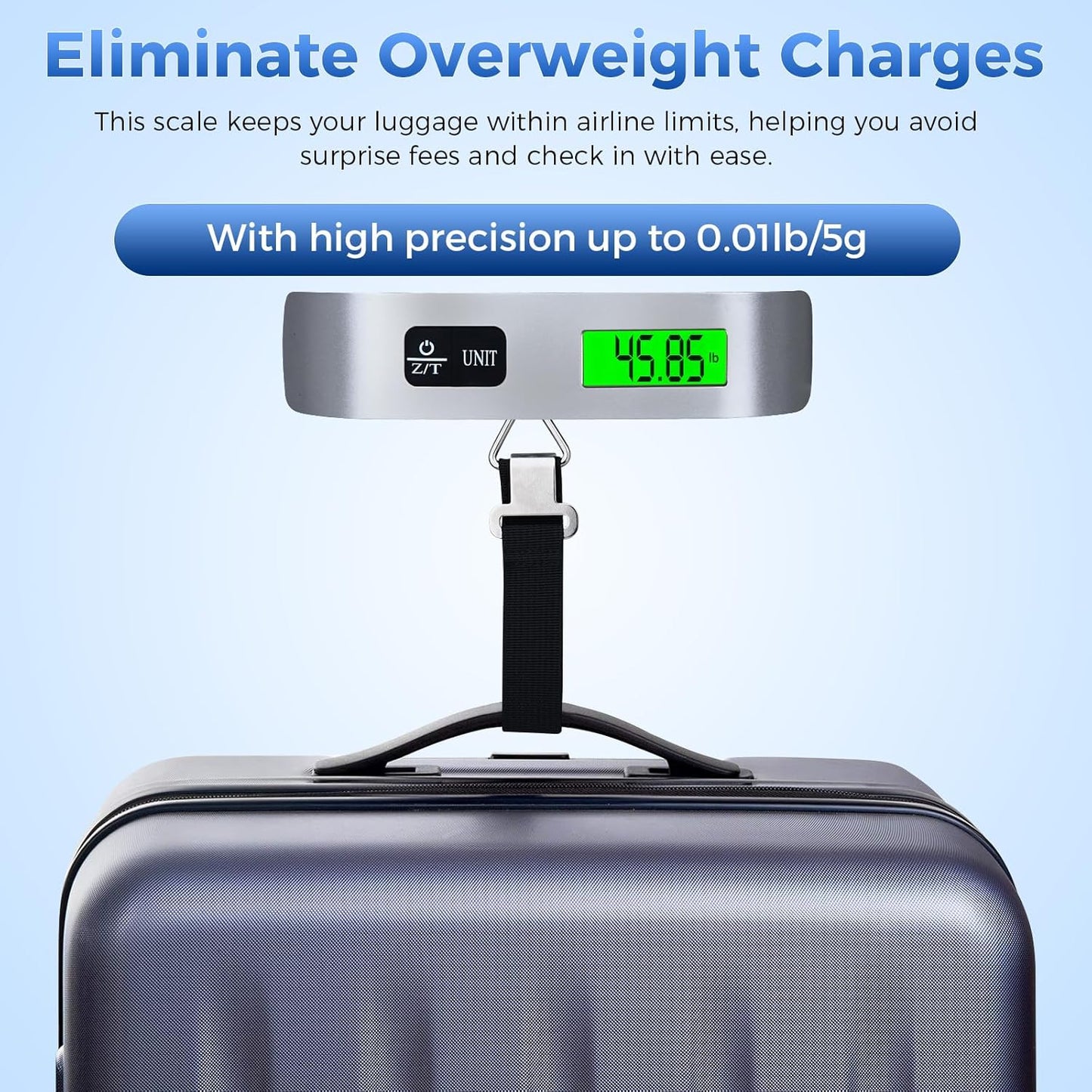 Digital Luggage Scale, WGGE Travel Luggage Weight Scale, Max 110lbs/50kg Baggage Scale with Backlit LCD Display