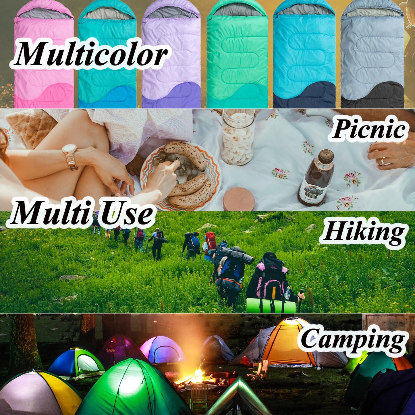Sleeping Bag - 3 Seasons for Adults Boys Girls Camping Hiking - Warm Cold Weather Lightweight