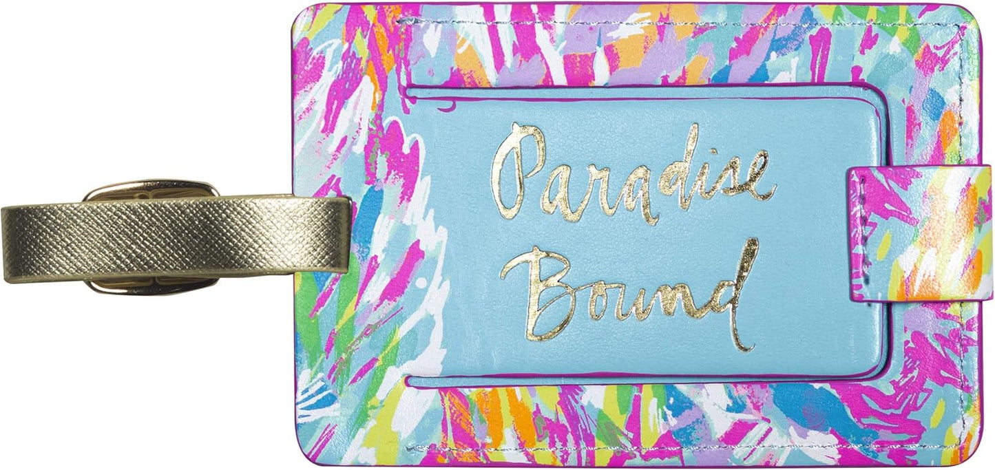 Lilly Pulitzer Leatherette Luggage Tag with Secure Strap, Colorful Suitcase Identifier for Travel
