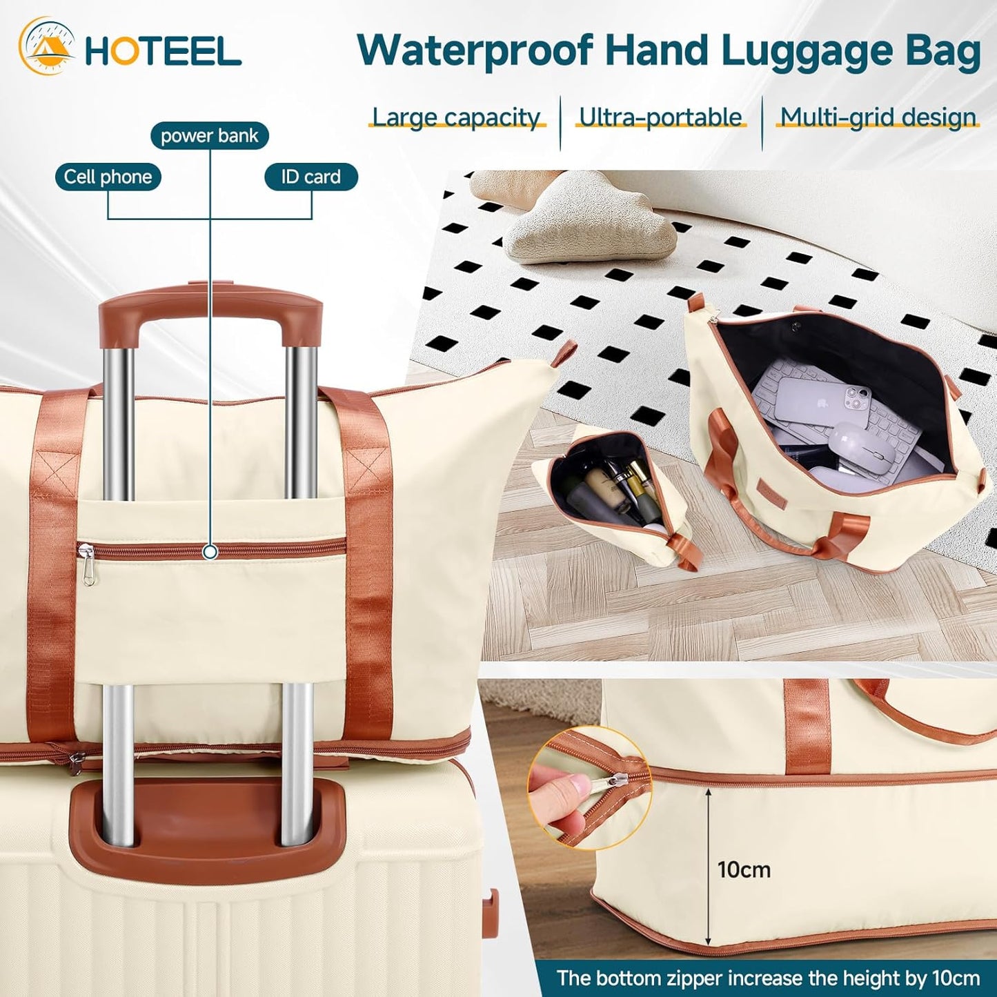 Hoteel Luggage Set 6-Piece, 4-Year Limited Warranty,Suitcases with Wheels,ABS PC Hardshell Suitcase, TSA Lock, Including Waterproof Luggage Bag, Travel Maletas for Men & Women,Beige