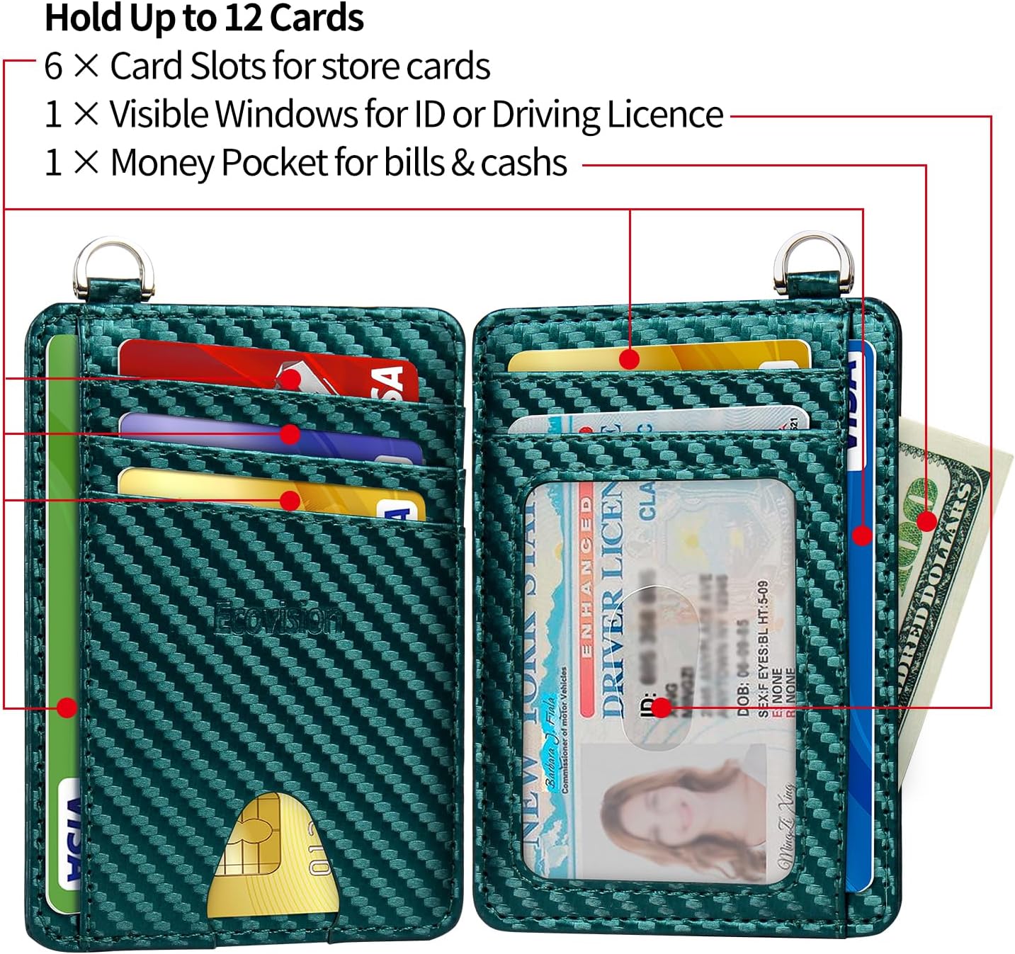 EcoVision Slim Minimalist Front Pocket Wallet, RFID Blocking Credit Card Holder Wallet with Detachable D-Shackle for Men Women