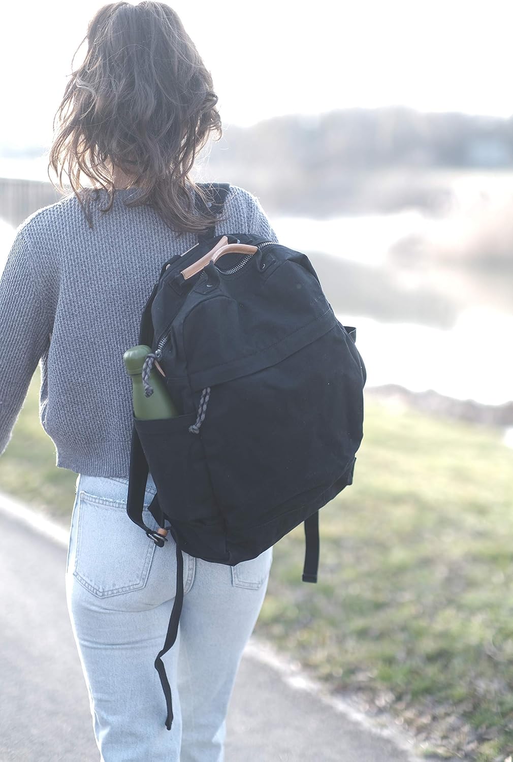 GOOTIUM Canvas Backpack for Women Vintage Style Zipper Bag Men's Casual Daypack Cloth Outdoor Travel Rucksack, Black