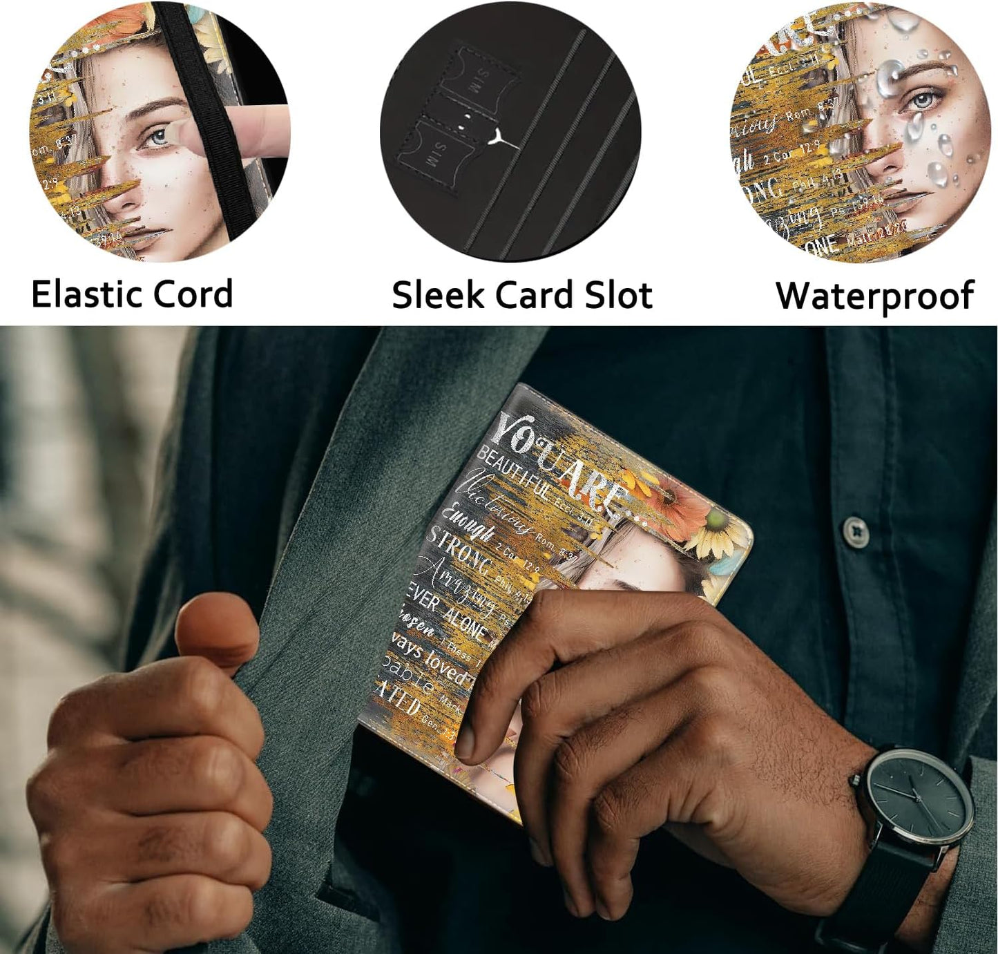 Passport Holder Women Wallet with Luggage Tag, Leather Passport Cover with RFID Blocking, Travel Accessories Multi Card Slot Passport Case for Men,Sunflower Girl Inspirational Quotes