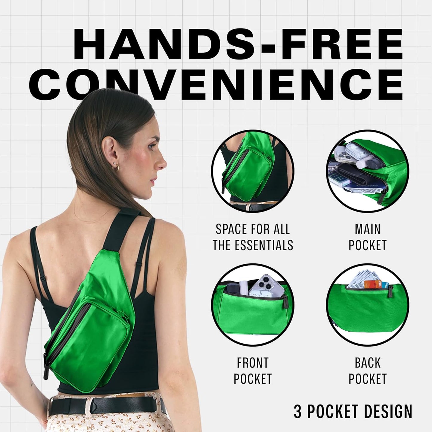 Green Fanny Pack Belt Bag I Mens Fanny Packs for Women Fashionable - Crossbody Bag Bum bag Waist Bag Waist Pack - Hands Free for Hiking, Running, Travel, Waterproof and more
