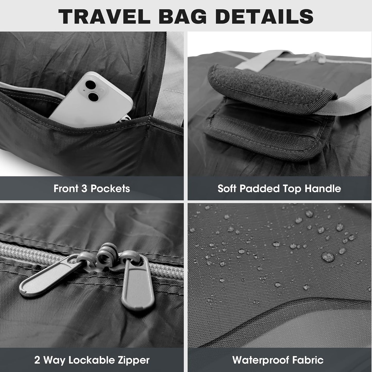 125L Foldable Duffel Bag,With shoulder strapLightweight and Waterproof for Travel - Black