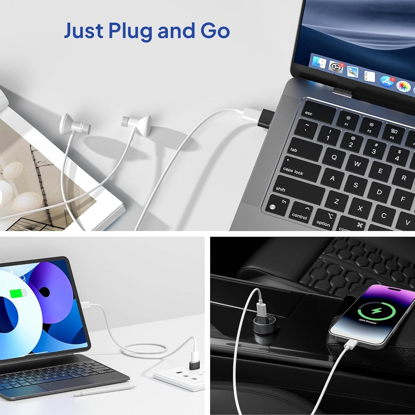 Elebase USB to USB C Adapter for iPhone 17 4Pack,USBC Female to A Male Car Charger Adapter,Type C Converter Apple 16 Pro Max 15 14 Plus,iWatch Watch 11 10 Se Ultra 3,iPad Air,Samsung Galaxy S25,Black