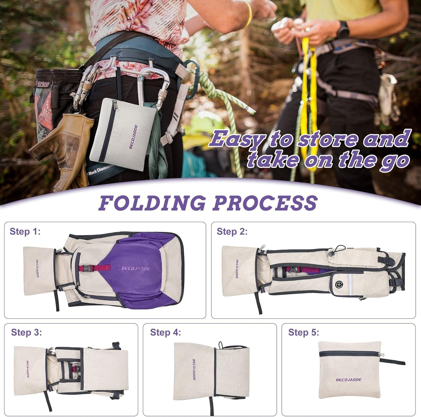 20L Small Hiking Backpack for Men Women Foldable Packable Back Pack Ultralight Hiking Daypack for Travel Camping Outdoor, Beige Purple