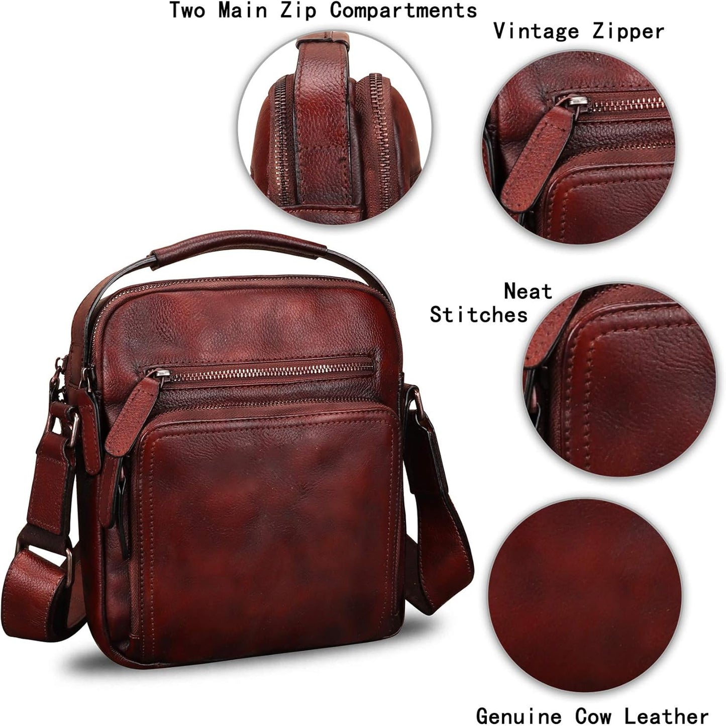 Genuine Leather Purse and Shoulder Bag for Men Vintage Real Leather Messenger Bag Handbag Crossbody Satchel Purse Strap