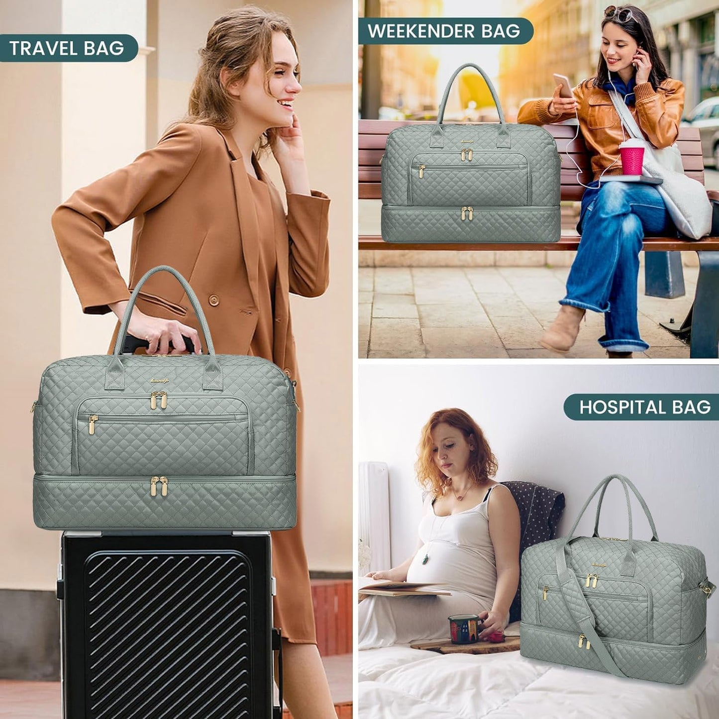 Large Women Travel Duffle Bag - Carry on Overnight Bag Weekend Travel Duffel Tote Bag Yoga Gym Bag with Wet Pocket Toiletry Weekender Overnight Bag for Travel Business Trips Sport Hospital