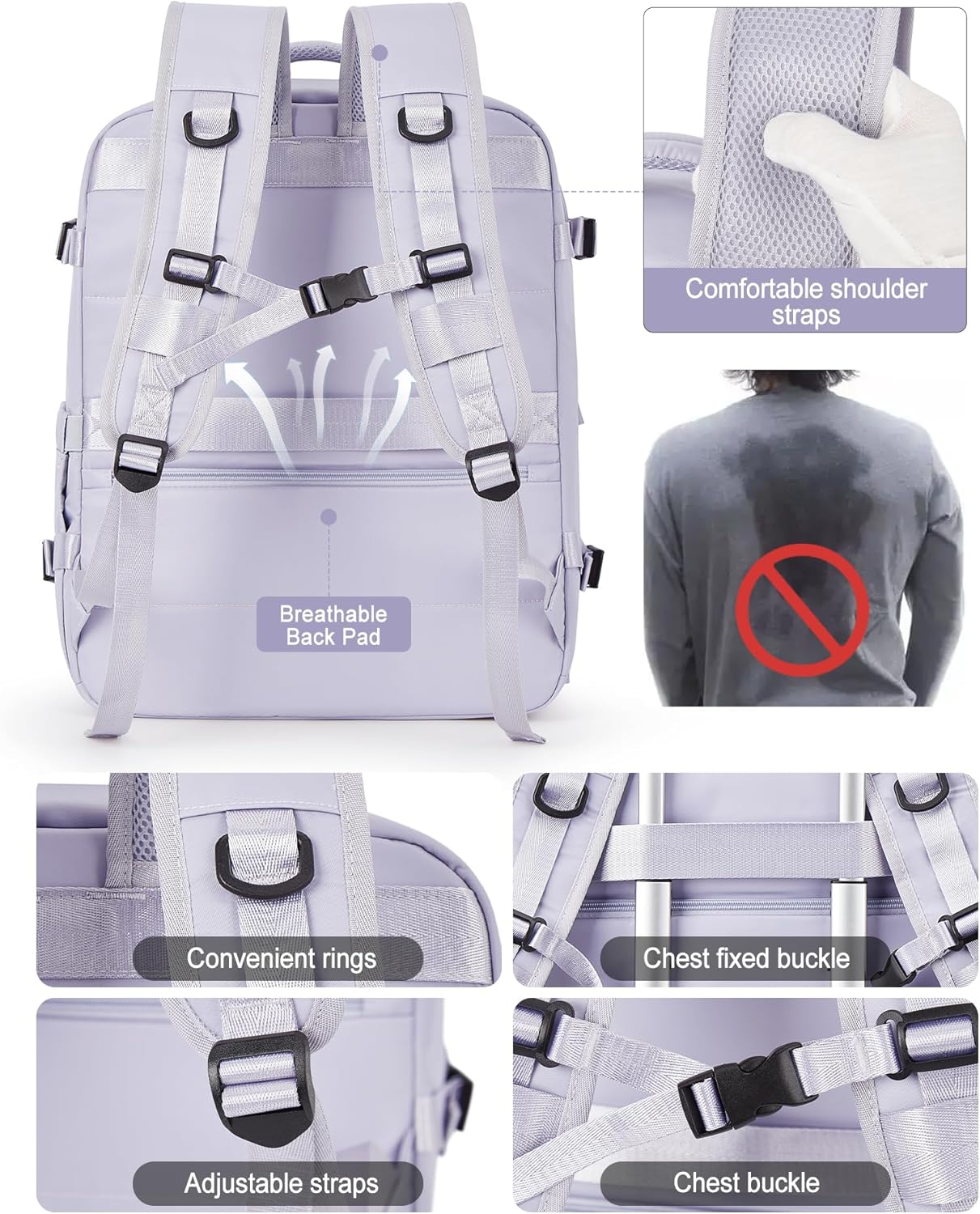 VGCUB Lightweight Travel Backpack for Women Men,Carry on Backpack Flight Approved Luggage,Water Resistant Laptop College Work Backpack Personal Item Daypack Bookbag Mochila de Viaje,Purple taro