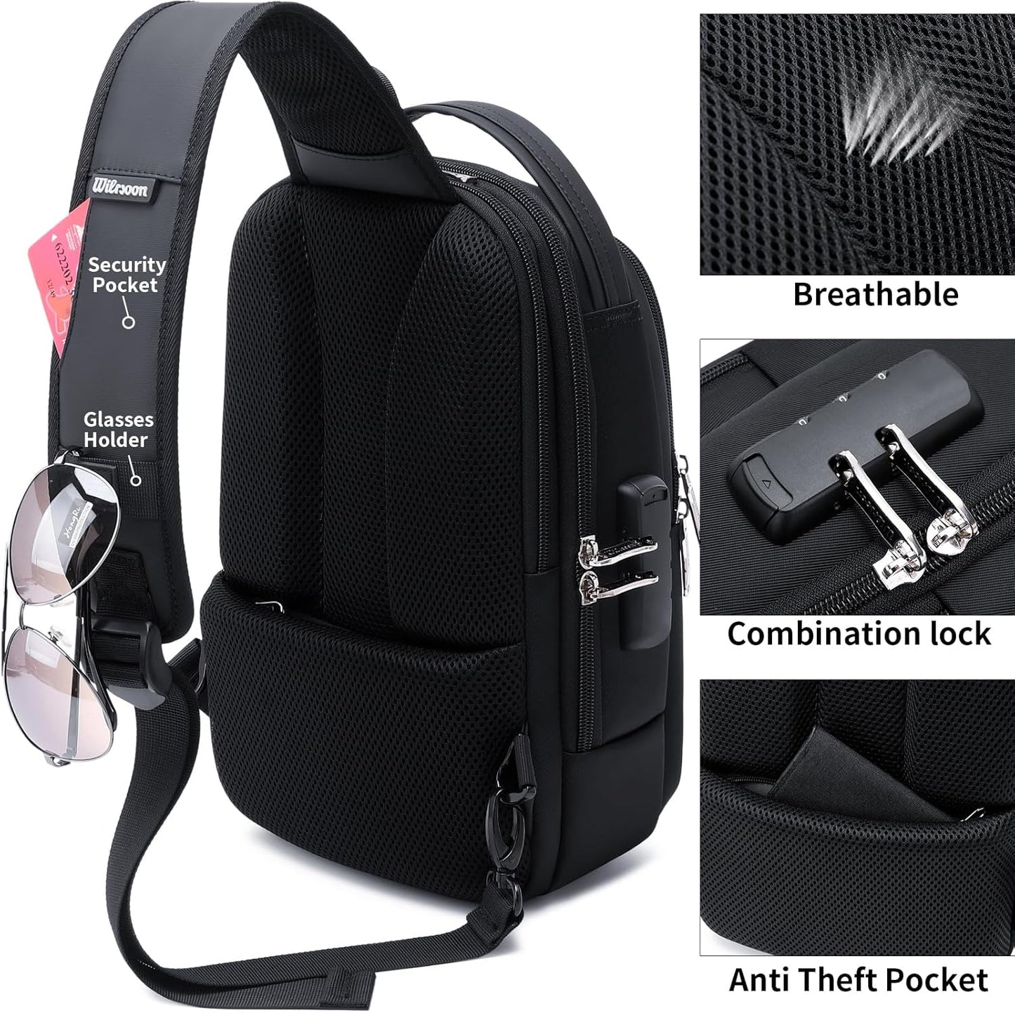 Hiking Daypack Shoulder Backpack Crossbody Hiking Purse for Men, Chest Bags with USB Charger Port For Casual Camping Biking Travel Cycling