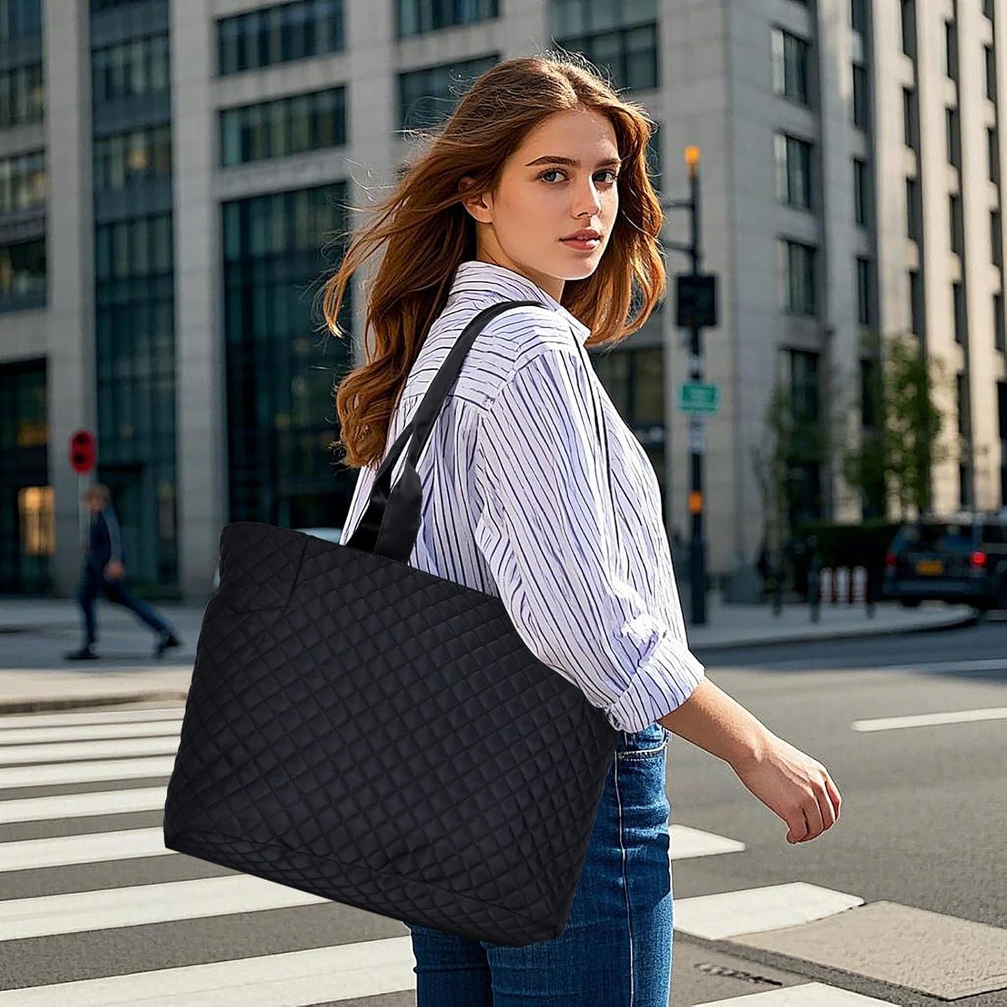 Tote Bag For Women, Lightweight Puffy Tote Bag with Compartments Quilted Shoulder Bag