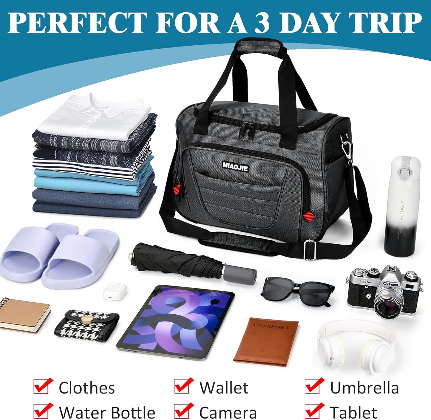 Underseat Carry On luggage Bag Airplanes Personal Item Bags, Gym Bag for Men Weekender Overnight Travel Tote Bag Shoulder Small Softside Carry on Luggage Travel Duffel Bags For Men Women -16 IN Grey